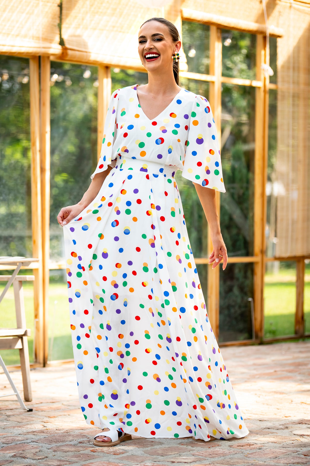 Rochia lungă din viscoză cu buline Liana