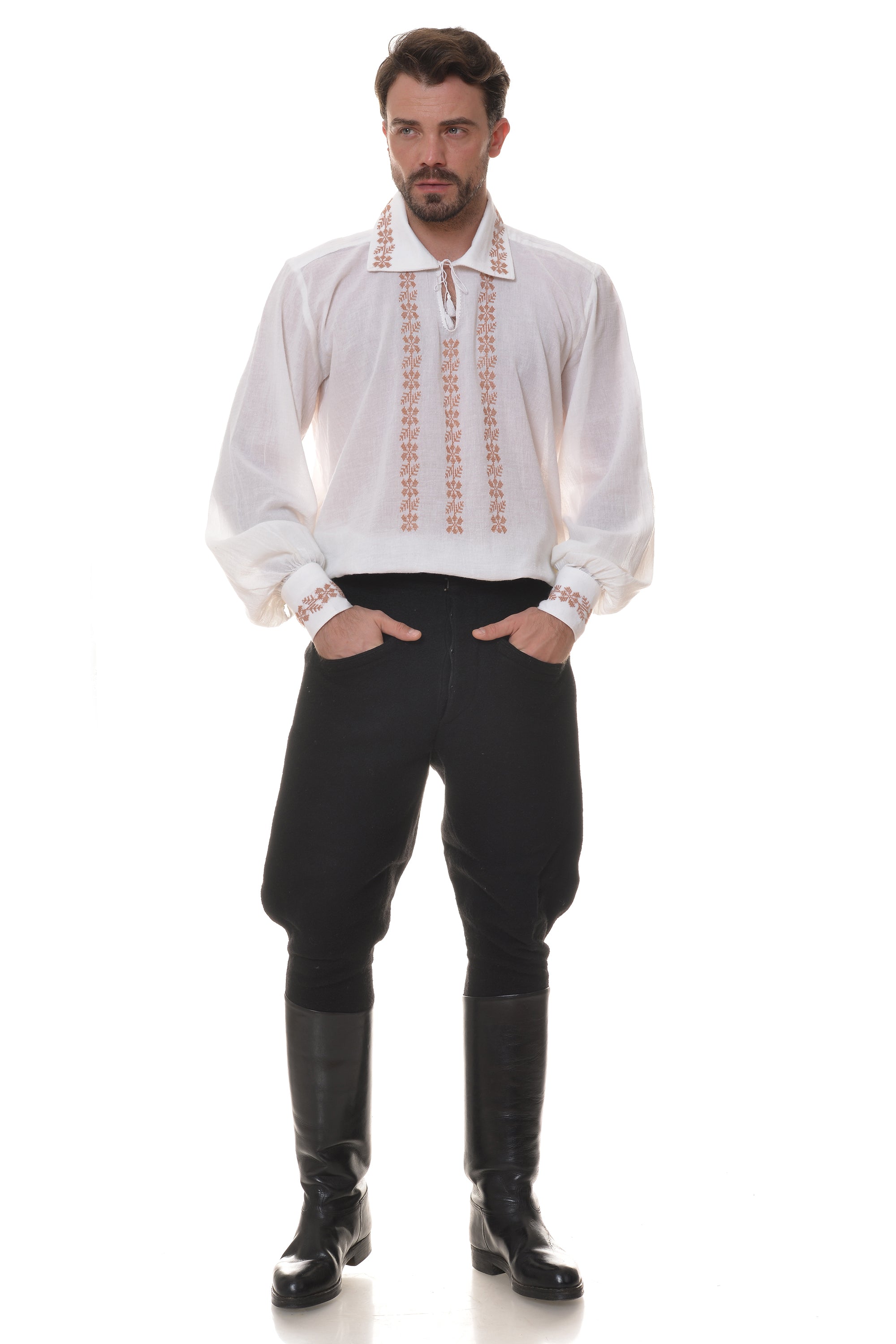 Camasa Barbateasca Romaneasca cu Maneca Lunga Motiv Toamna