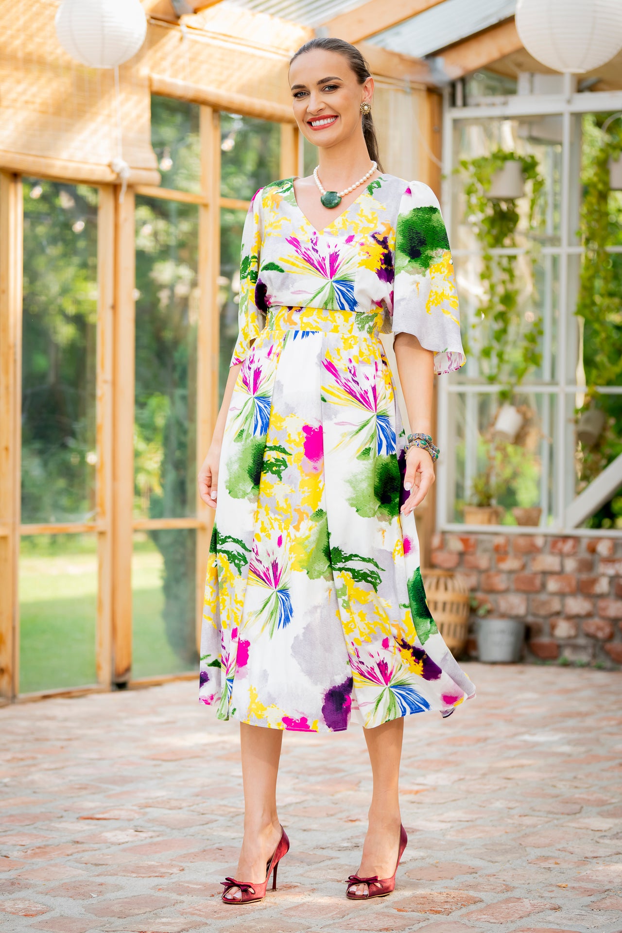 Rochia midi picturală Maribel