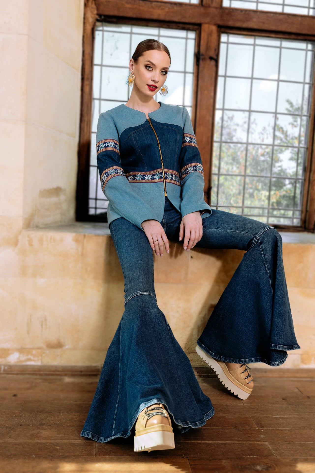 Sacou din Denim si Jacquard Etnic