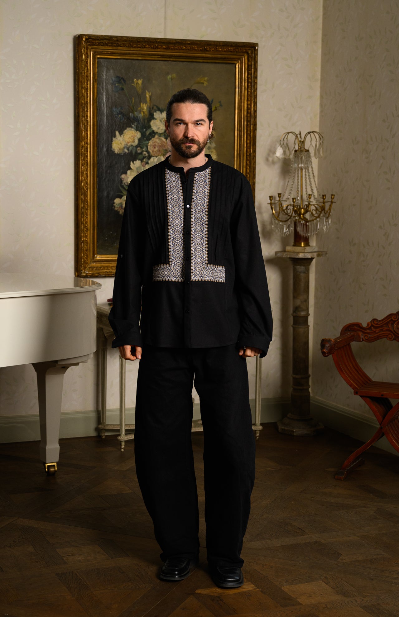 Cămașă stilizată cu vestă din jacquard țesut cu motive tradiționale Dimitrie