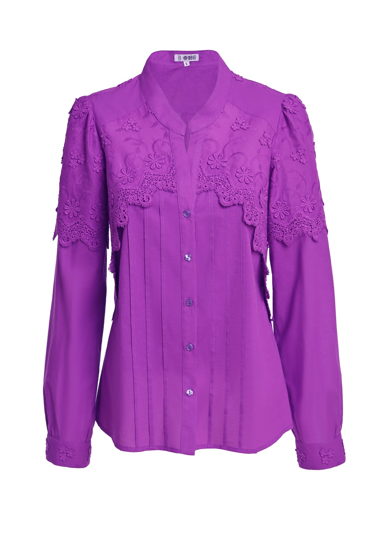 Cămașa violet din batist de bumbac și broderie tridimensională