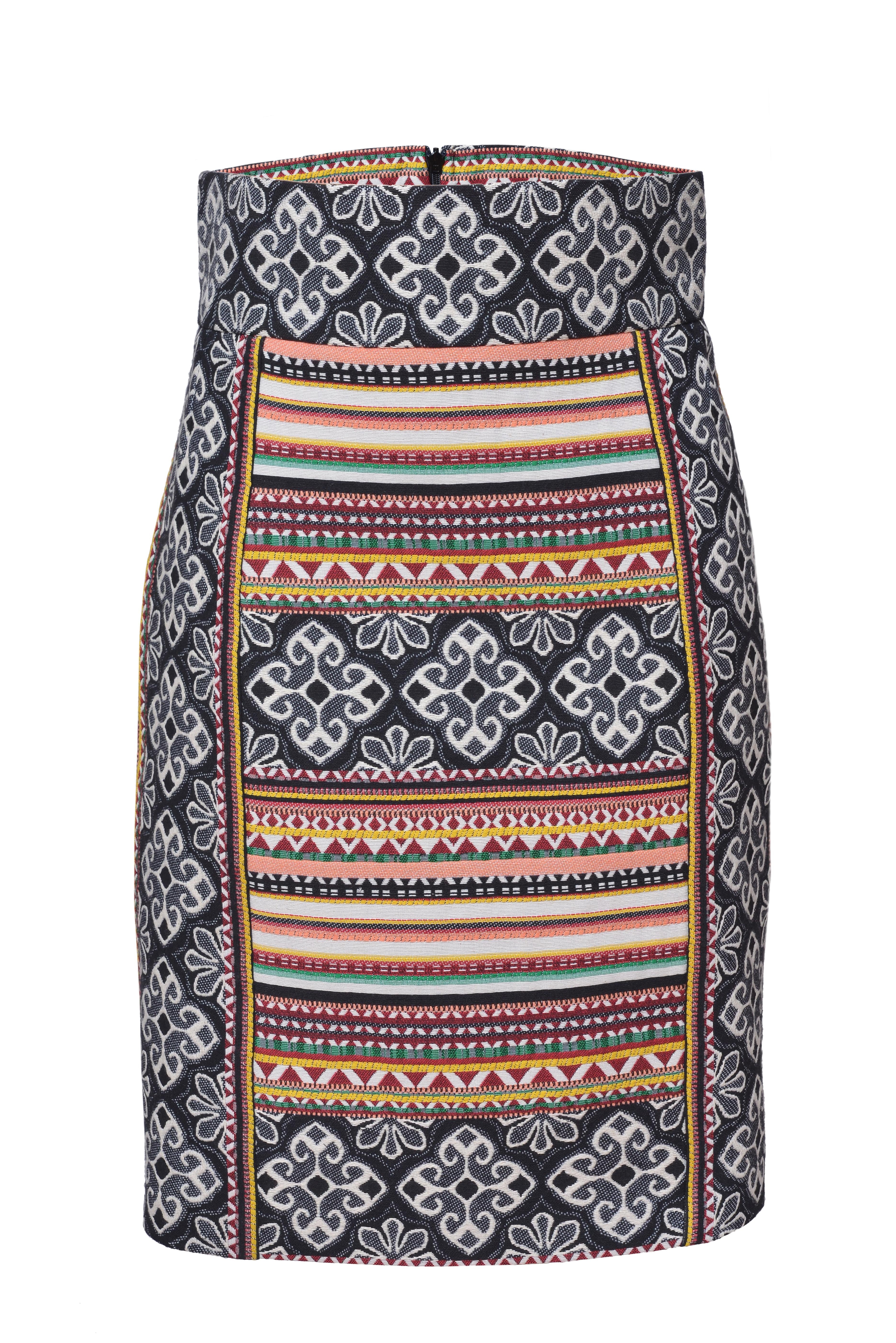 Fusta Folklore Urban cu Talie Inalta Usor Conica