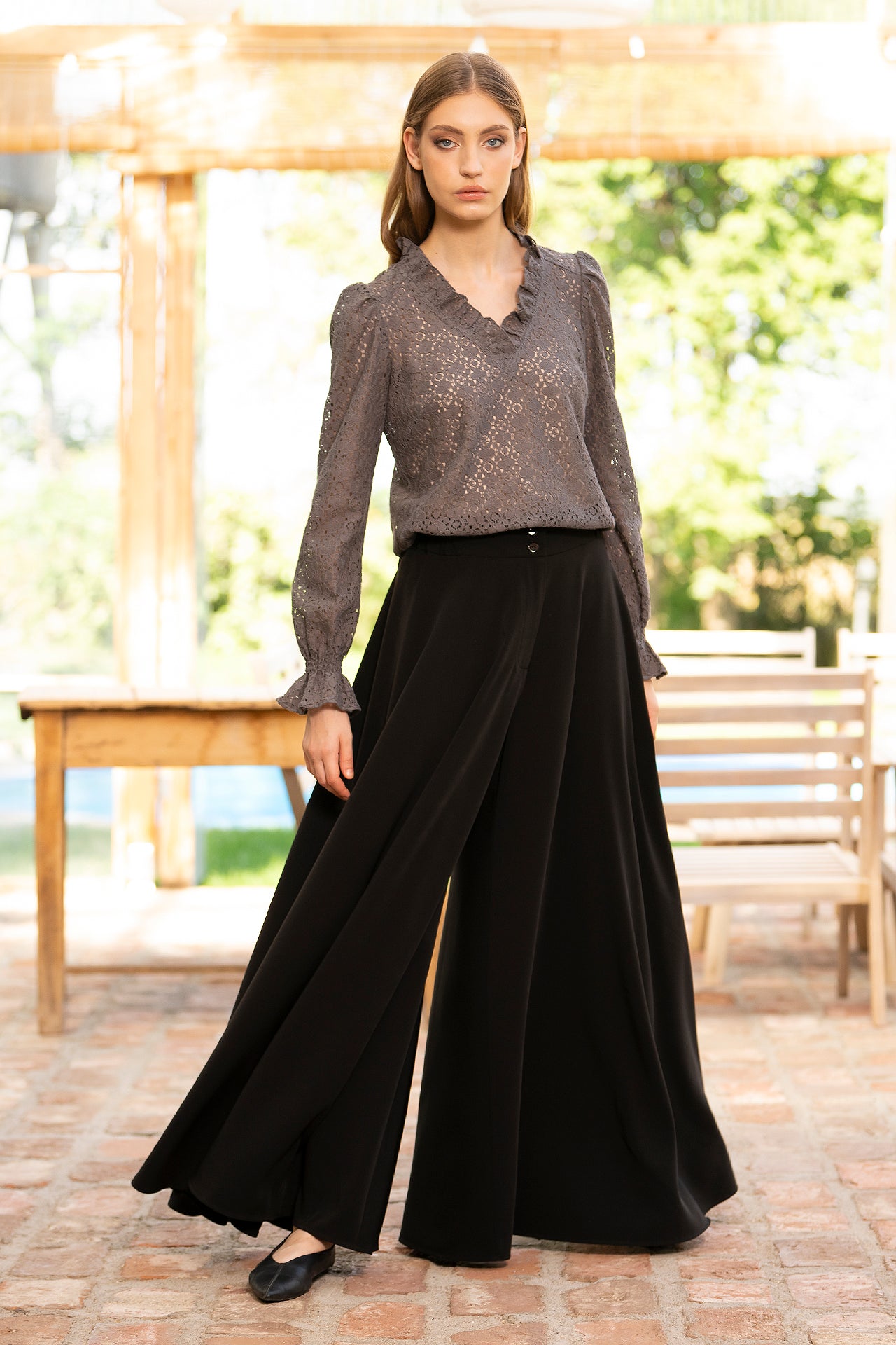 Bluza Gri Antracit Din Dantela De Bumbac Nina