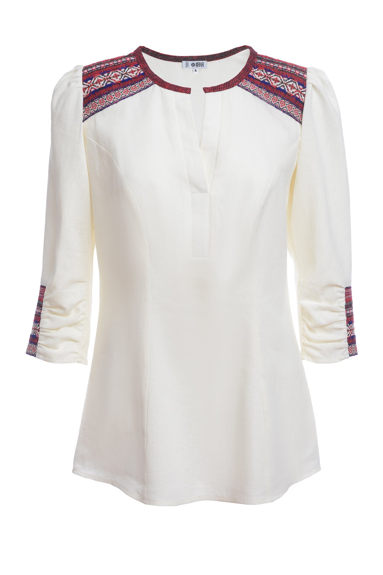 Camasa din In si Jacquard Etnic Rosu