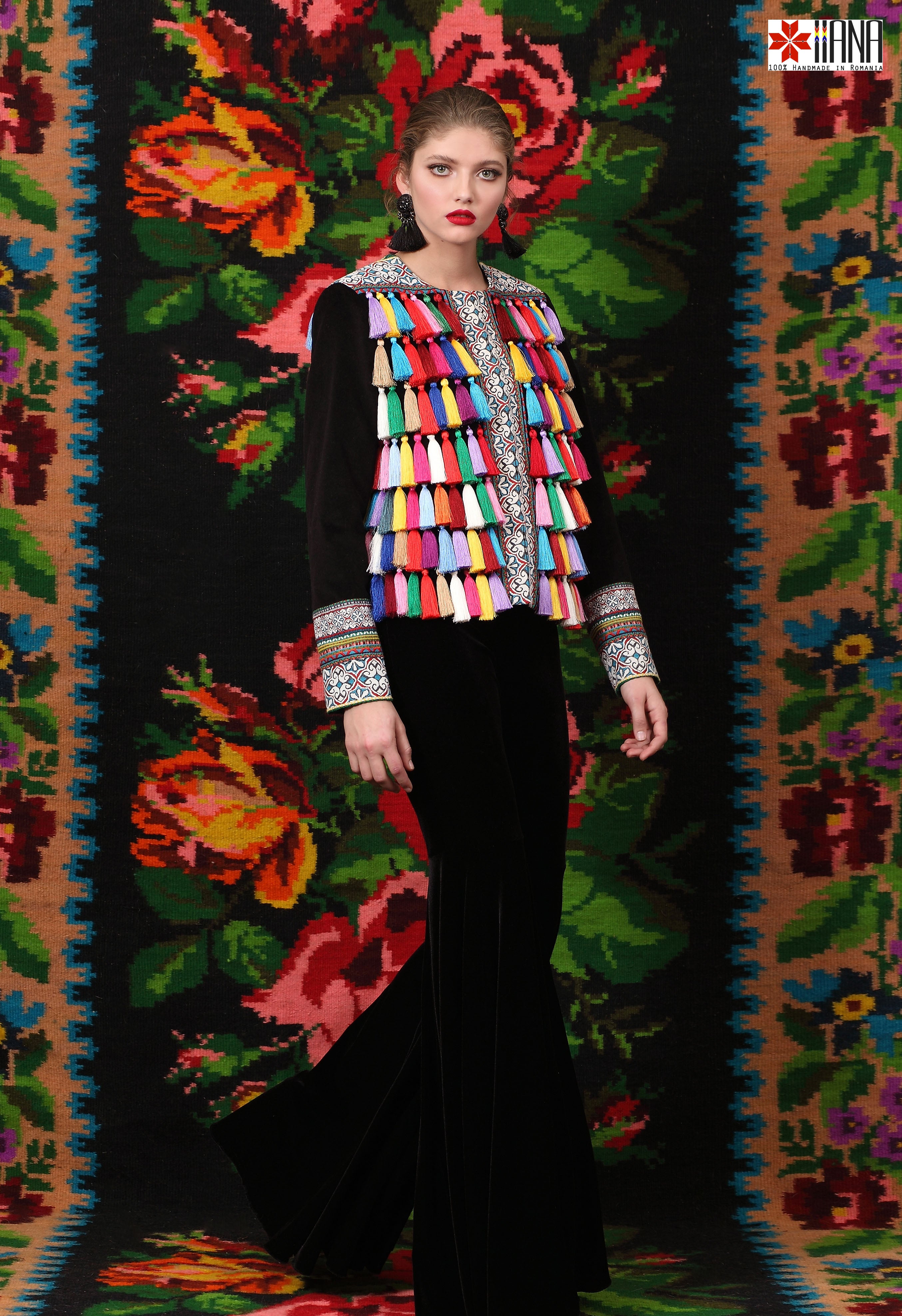 Sacou de Bistrita Dama Tesut cu Motive Etnice Romanesti