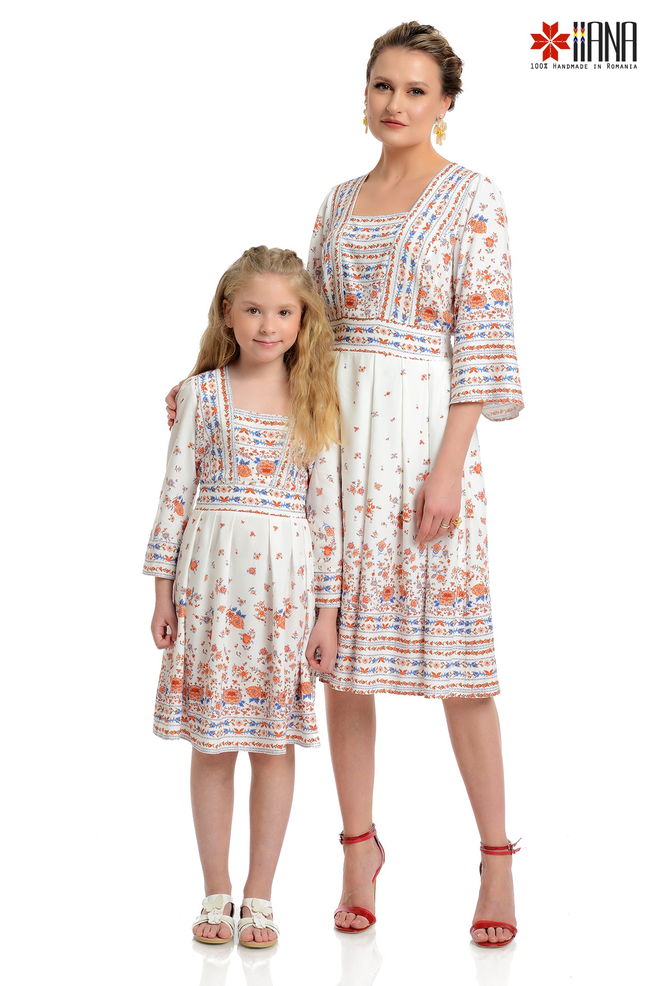 Rochita traditionala fetite Alba Zora cu motive populare florare 8-15 ani