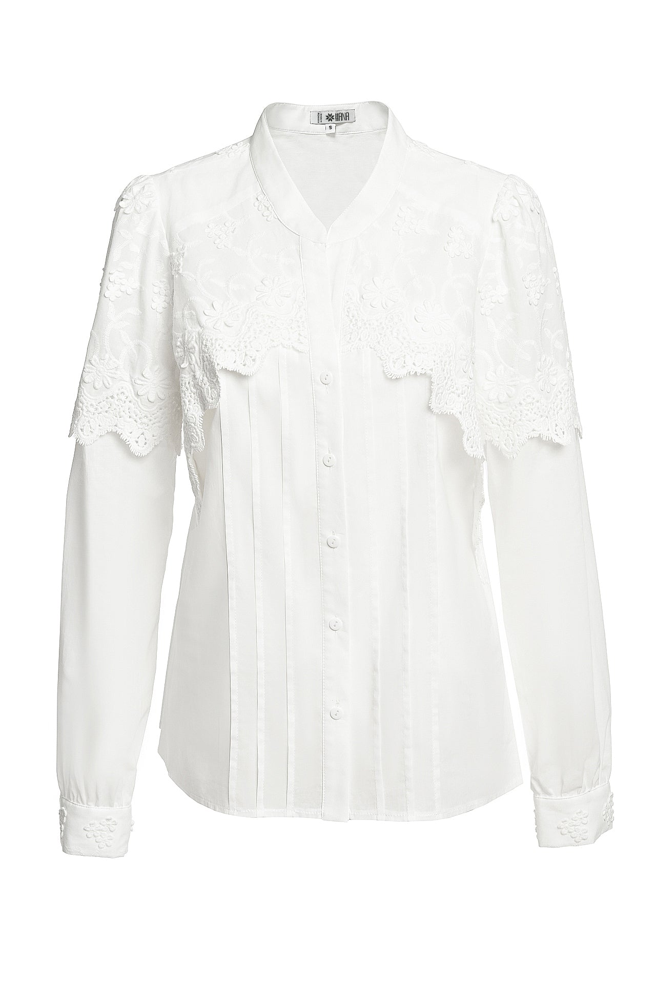 Cămașa albă din batist de bumbac și broderie tridimensională