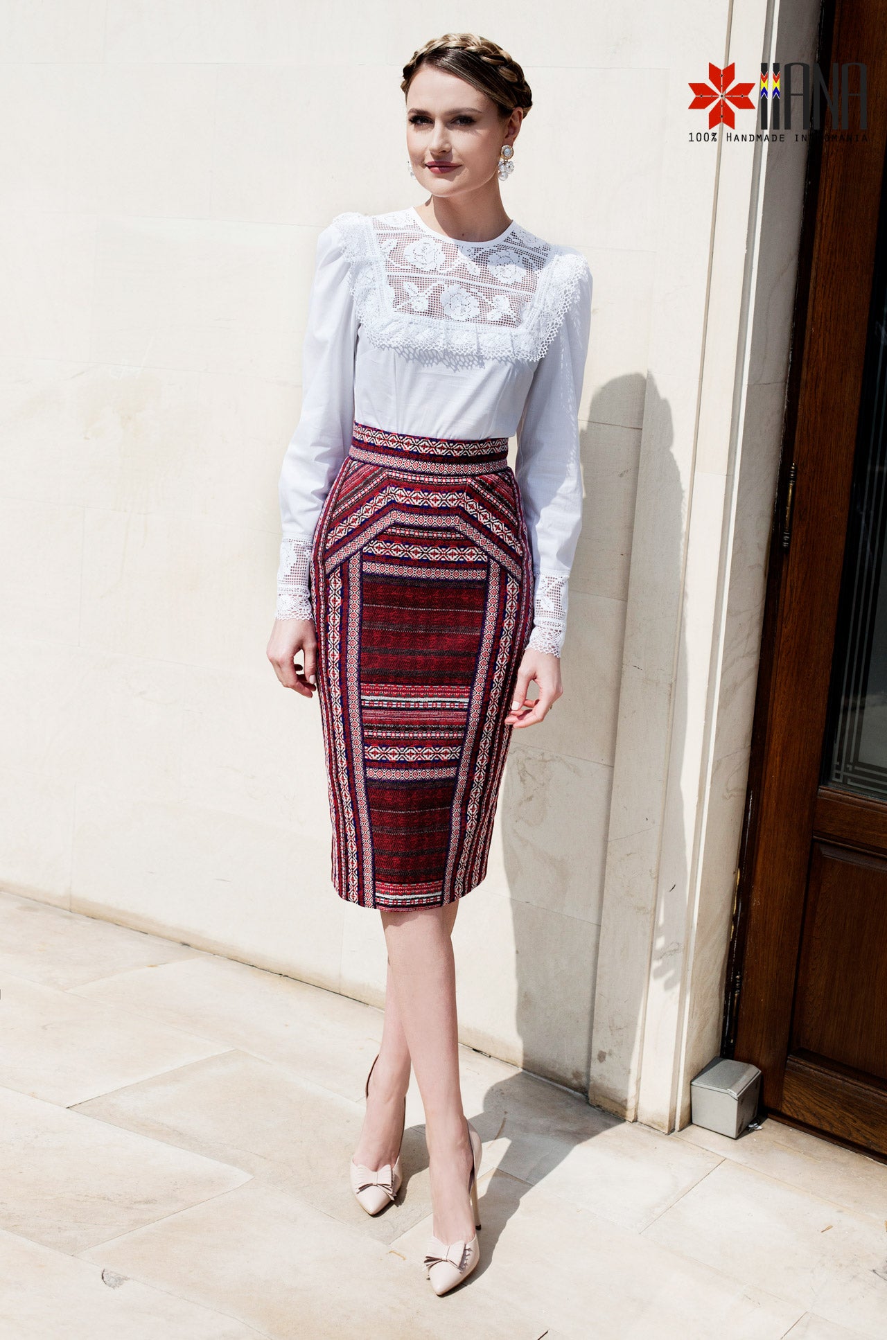 Fusta Midi din Jacquard Tesut Cosanzeana