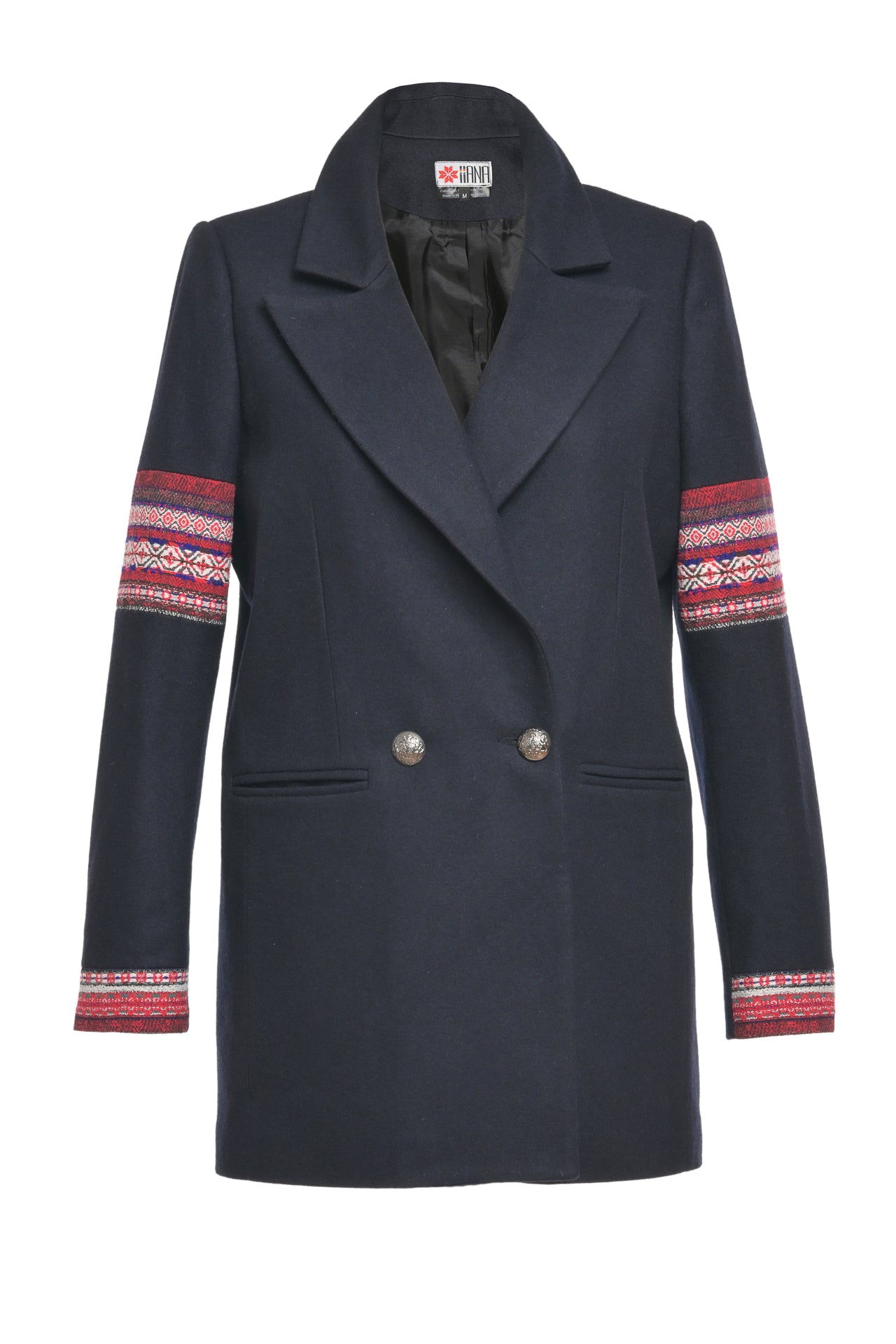 Jacheta bleumarin din lana cu motive traditionale