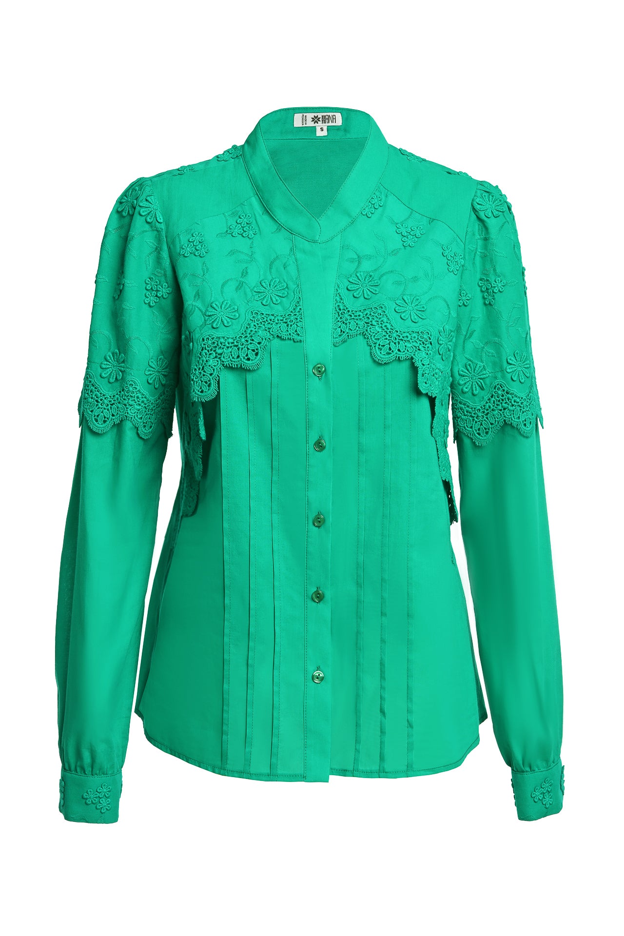 Camașa verde din batist de bumbac și broderie tridimensională