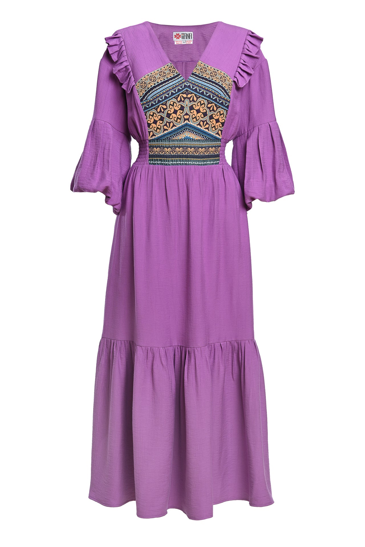 Rochia Lila din pânză de bumbac și jacquard etnic țesut