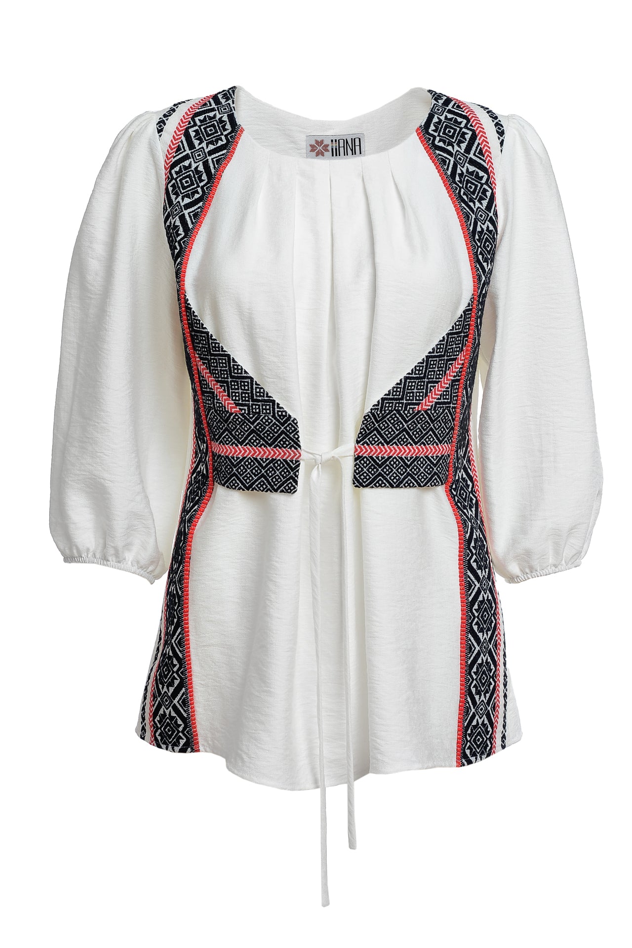 Bluza alba cu pieptar tesut negru