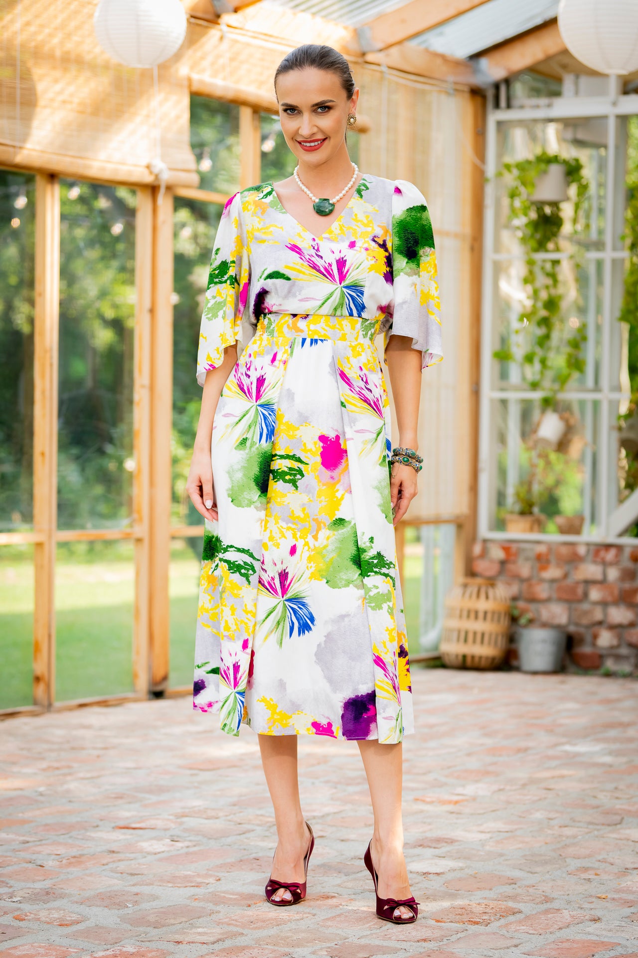 Rochia midi picturală Maribel