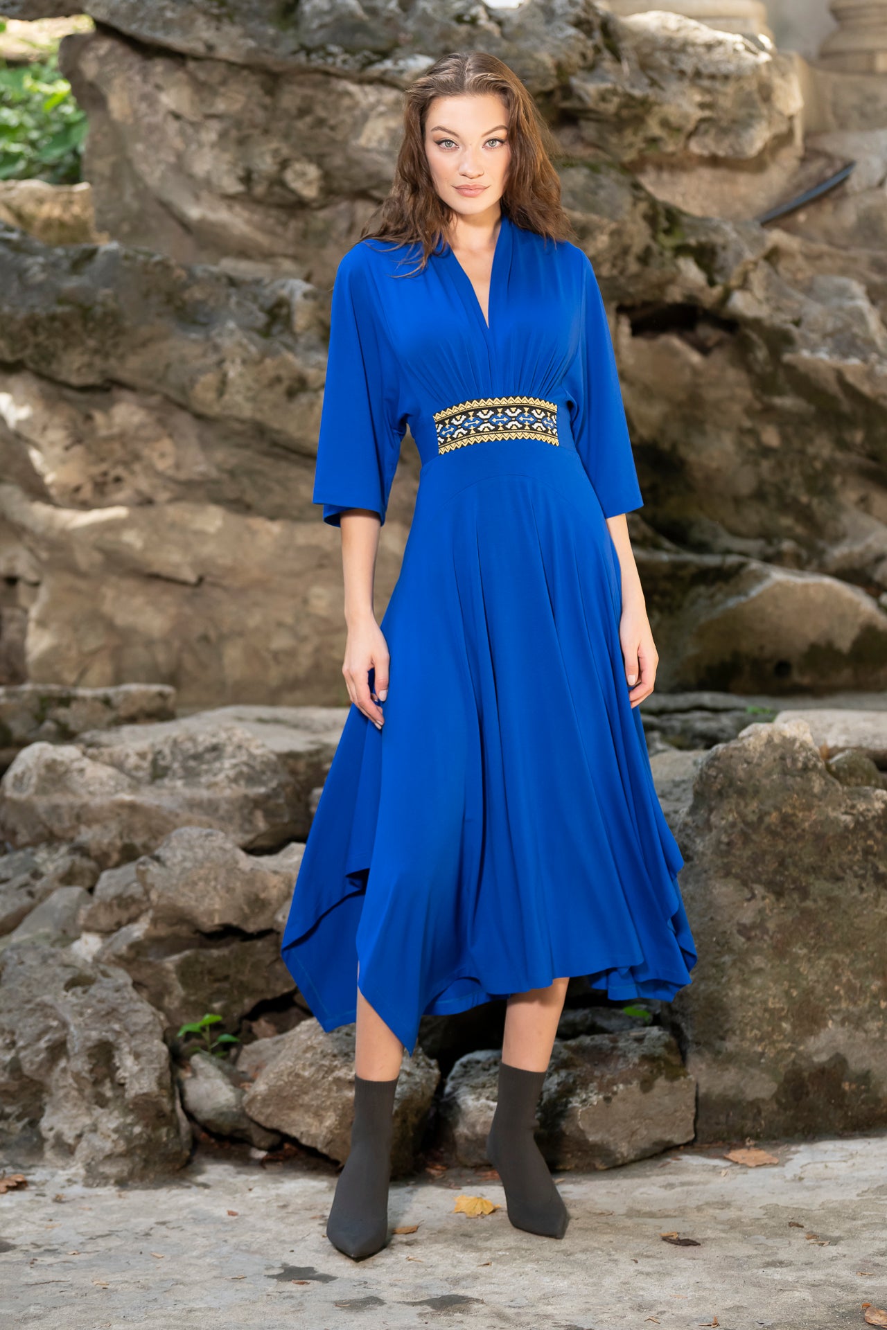 Rochia albastru royal din jerseu
