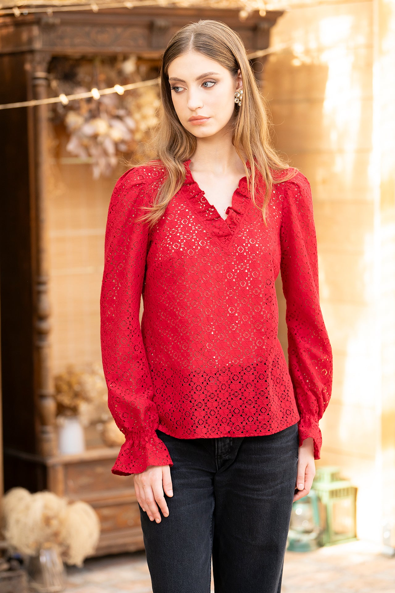 Bluza Rosie Din Dantela De Bumbac Otilia