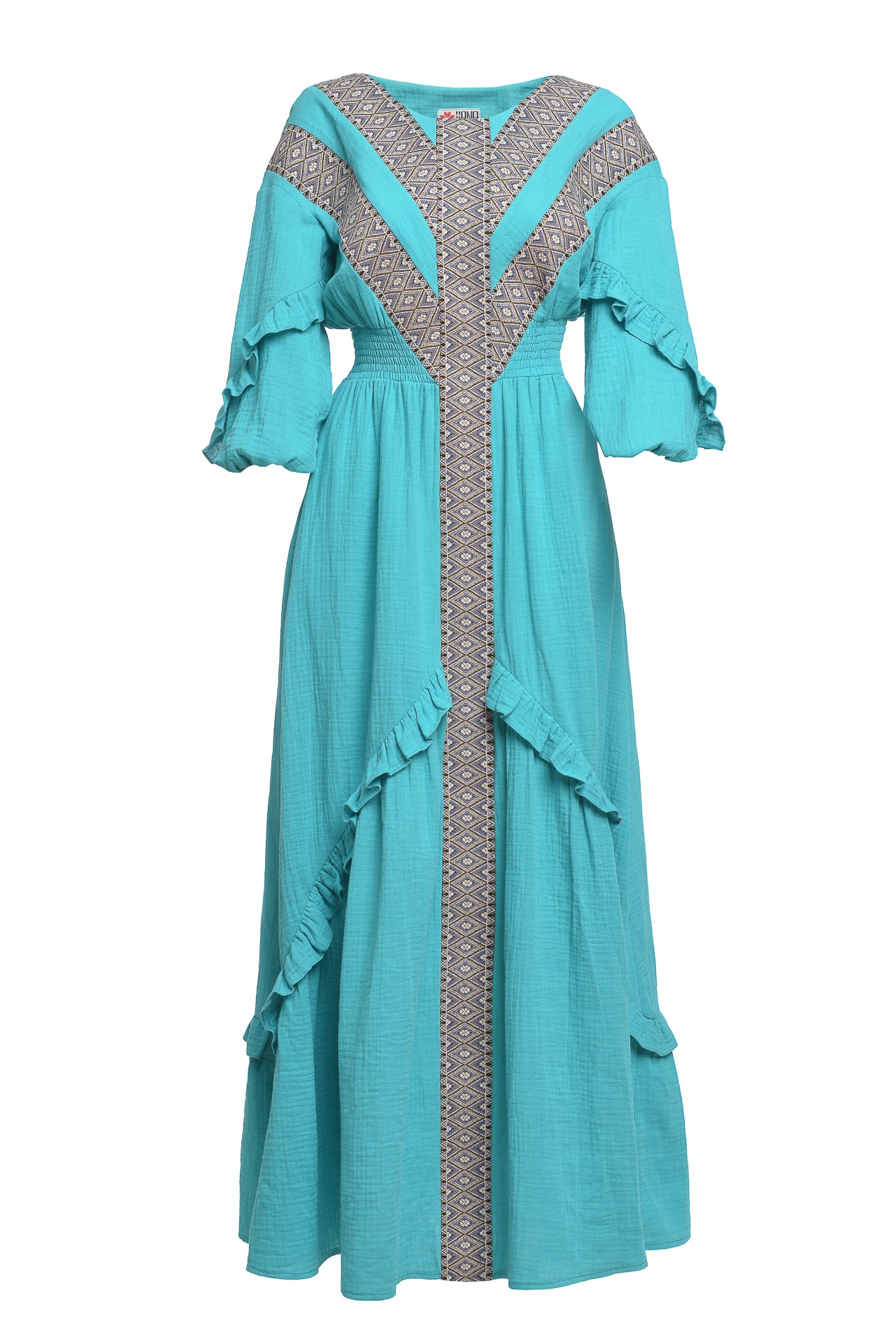 Rochia lungă Pomul Vieții turcoaz