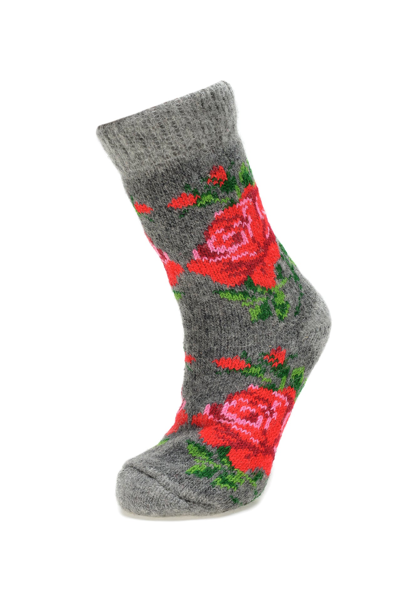 Sosete Gri din Lana cu Trandafiri
