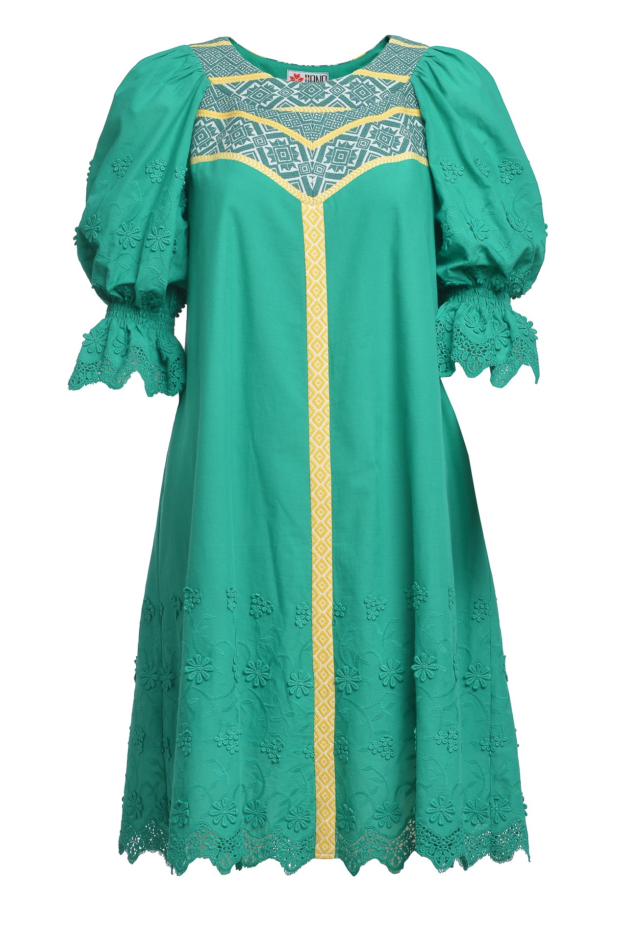 Rochia Matilda verde smarald cu broderie tridimensională