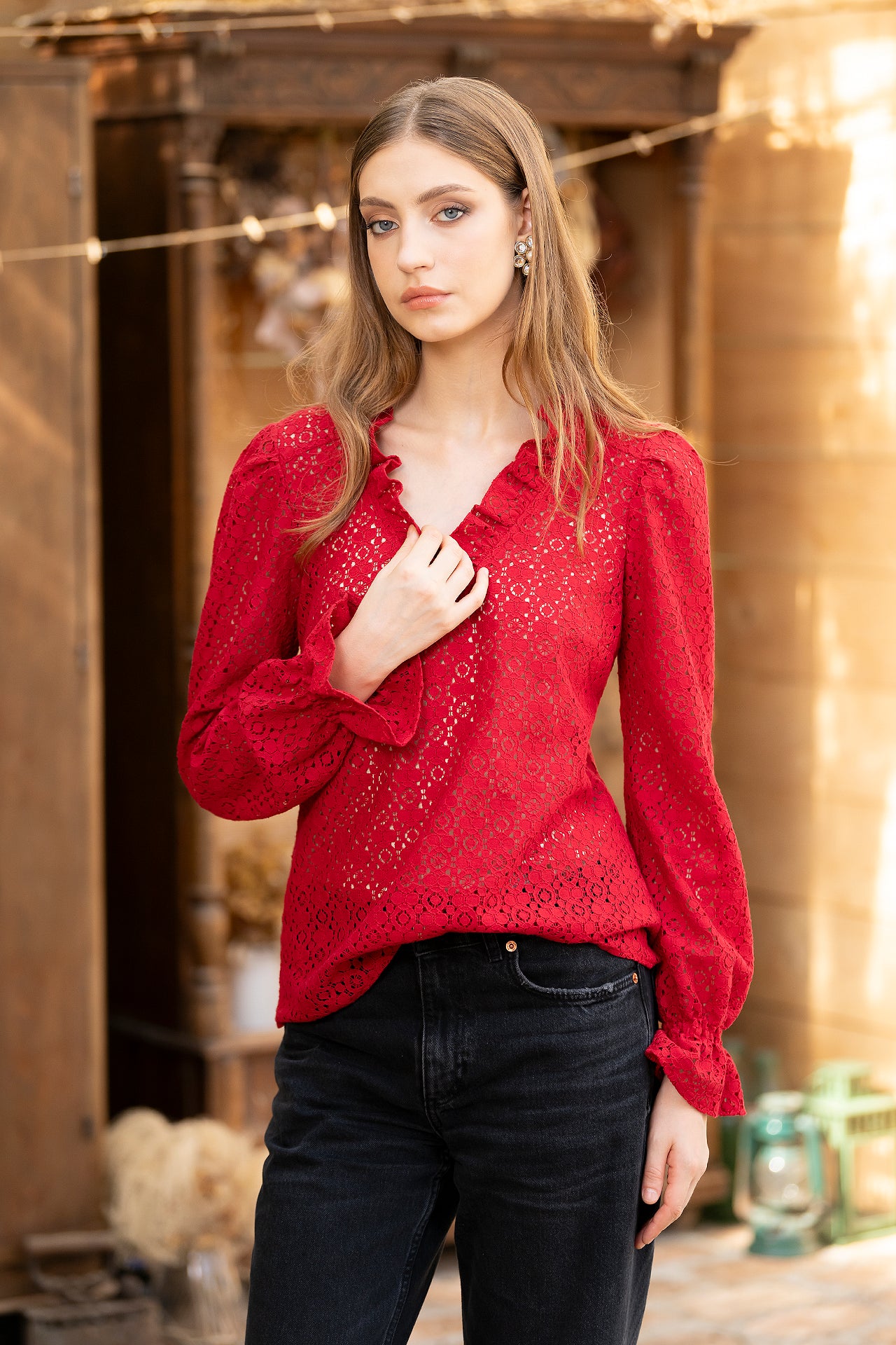 Bluza Rosie Din Dantela De Bumbac Otilia