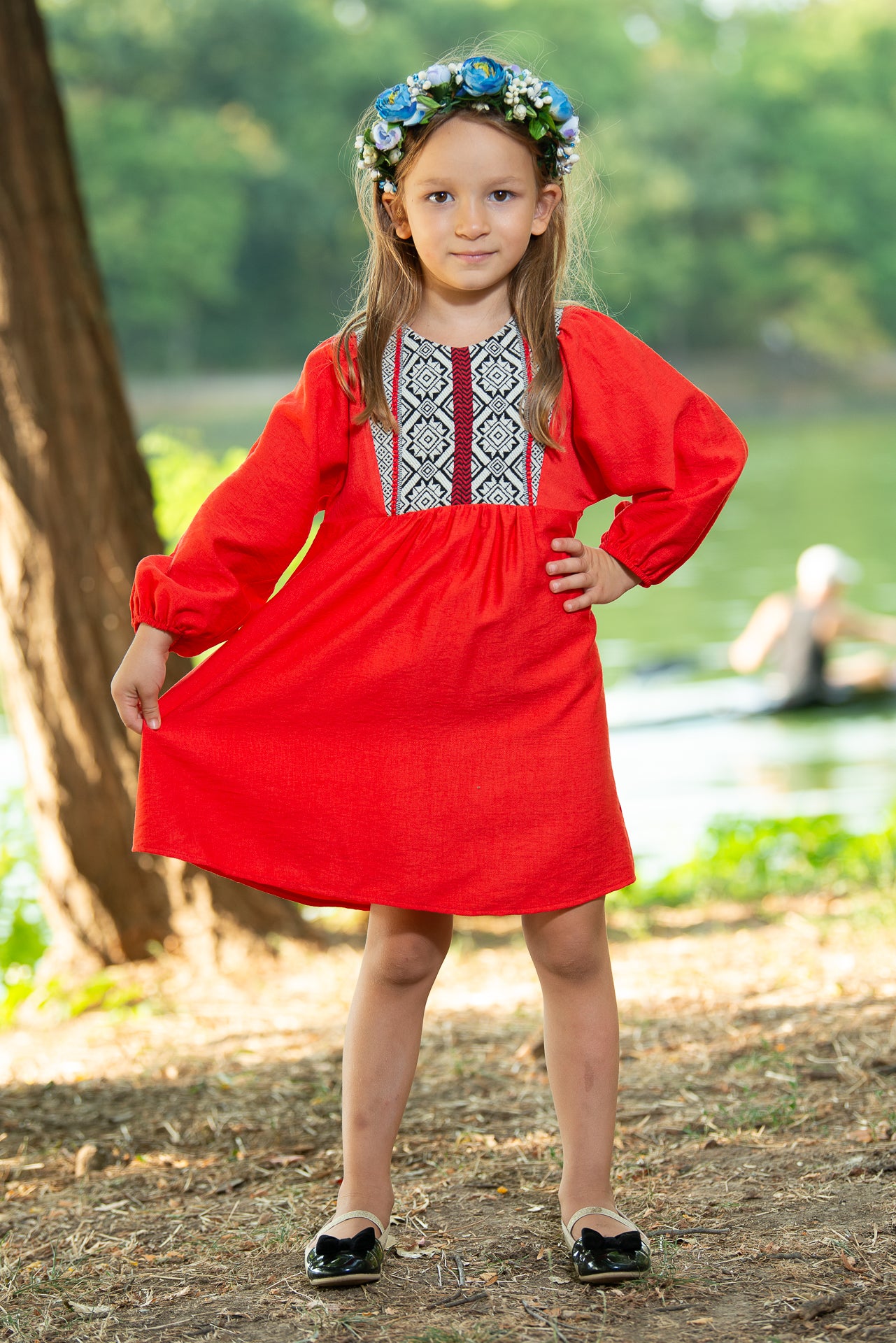 Rochita traditionala fetite rosie Olimpia 8 - 15 ani