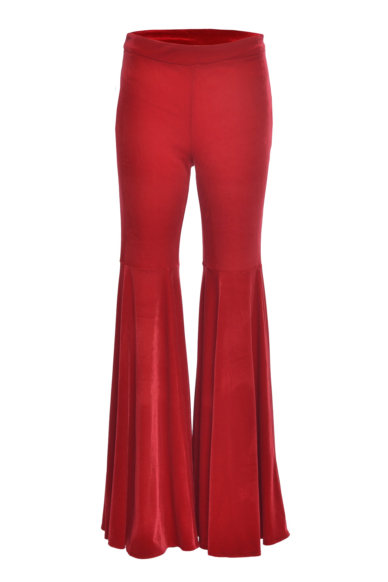 Pantaloni rosii din catifea evazati