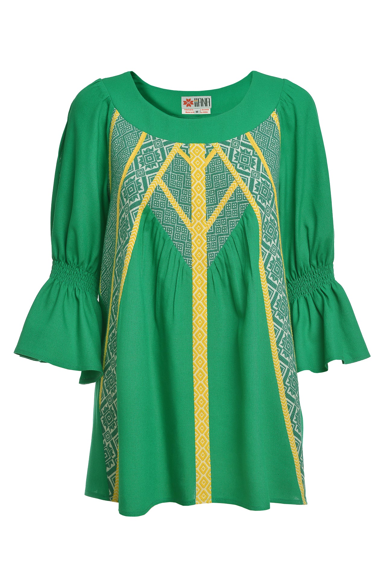 Bluză stilizată din in verde cu motive tradiționale Veronica