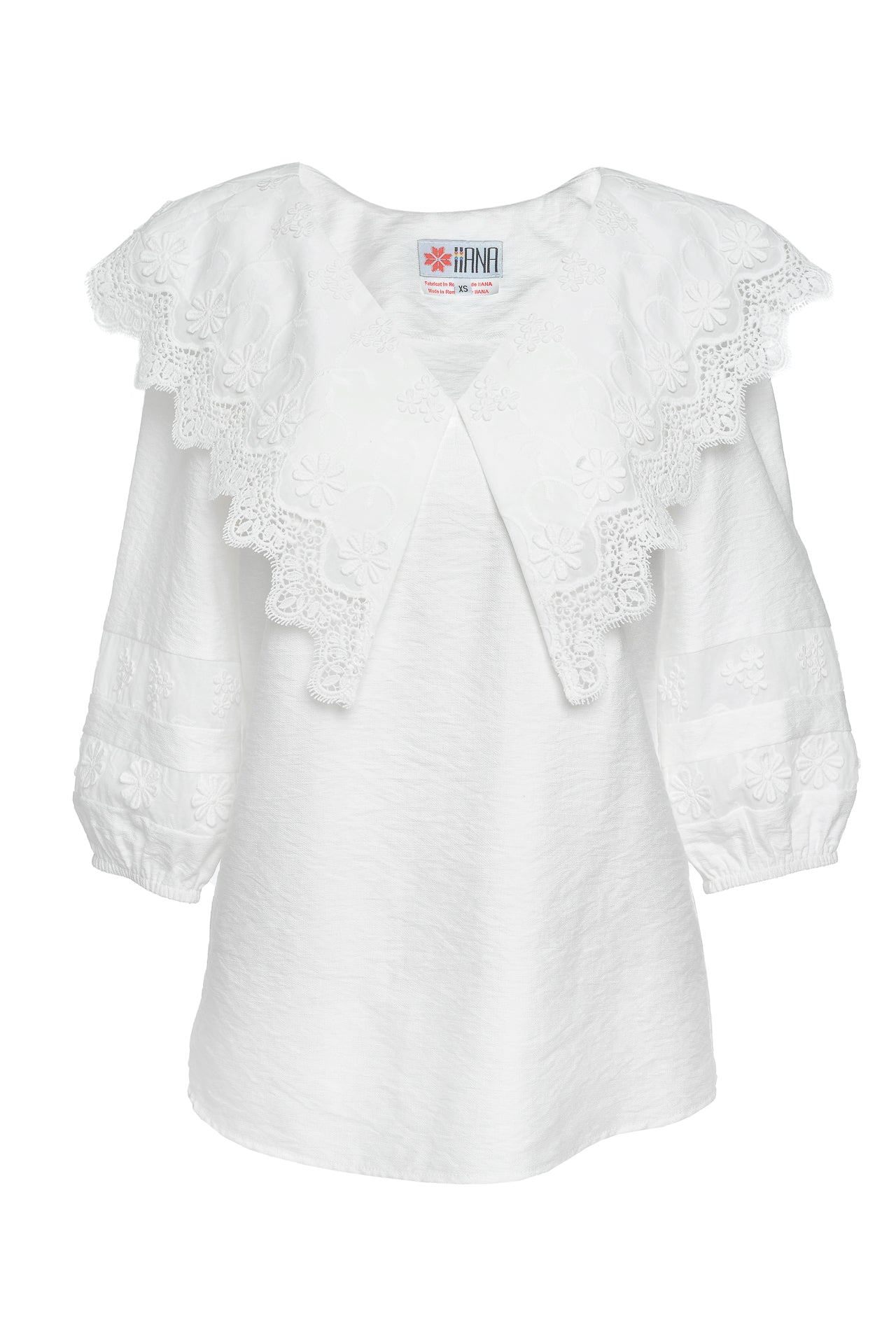 Bluza Alba Cu Guler Din Broderie Tridimensionala