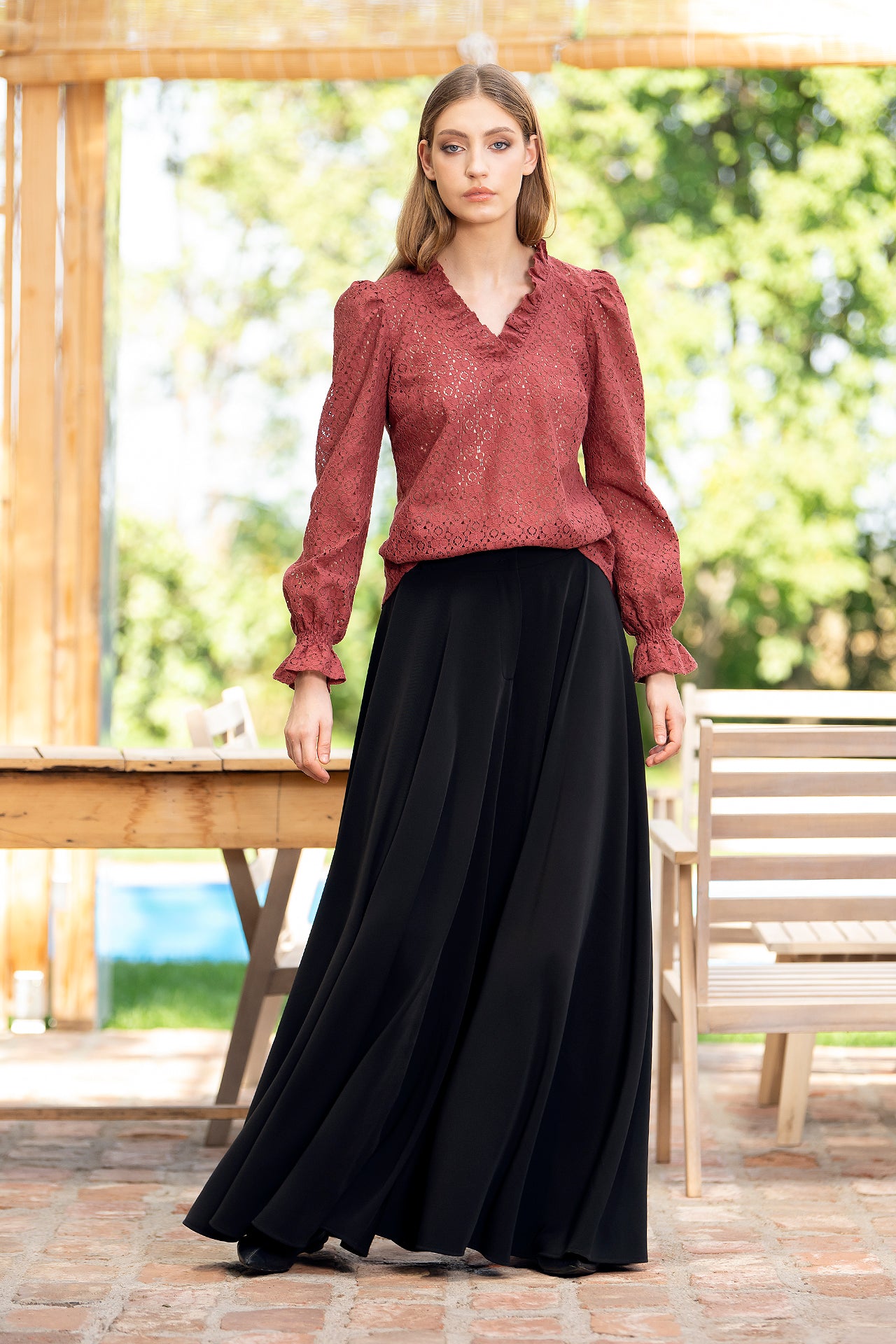 Bluza Caramizie Din Dantela De Bumbac Selina