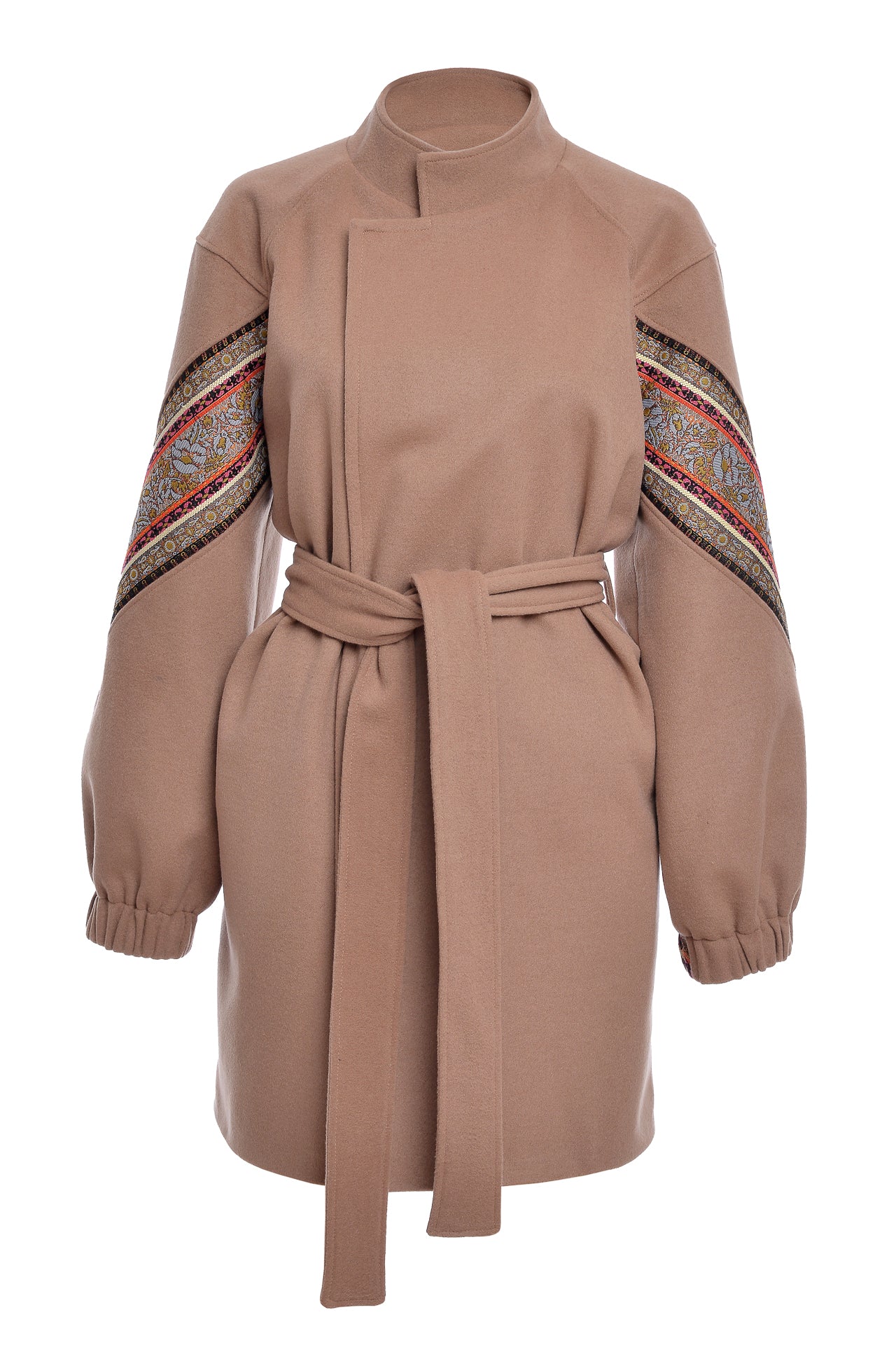 Jacheta Spirala Cu Broderie Folk din Stofa De Lana Si Casmir Bej