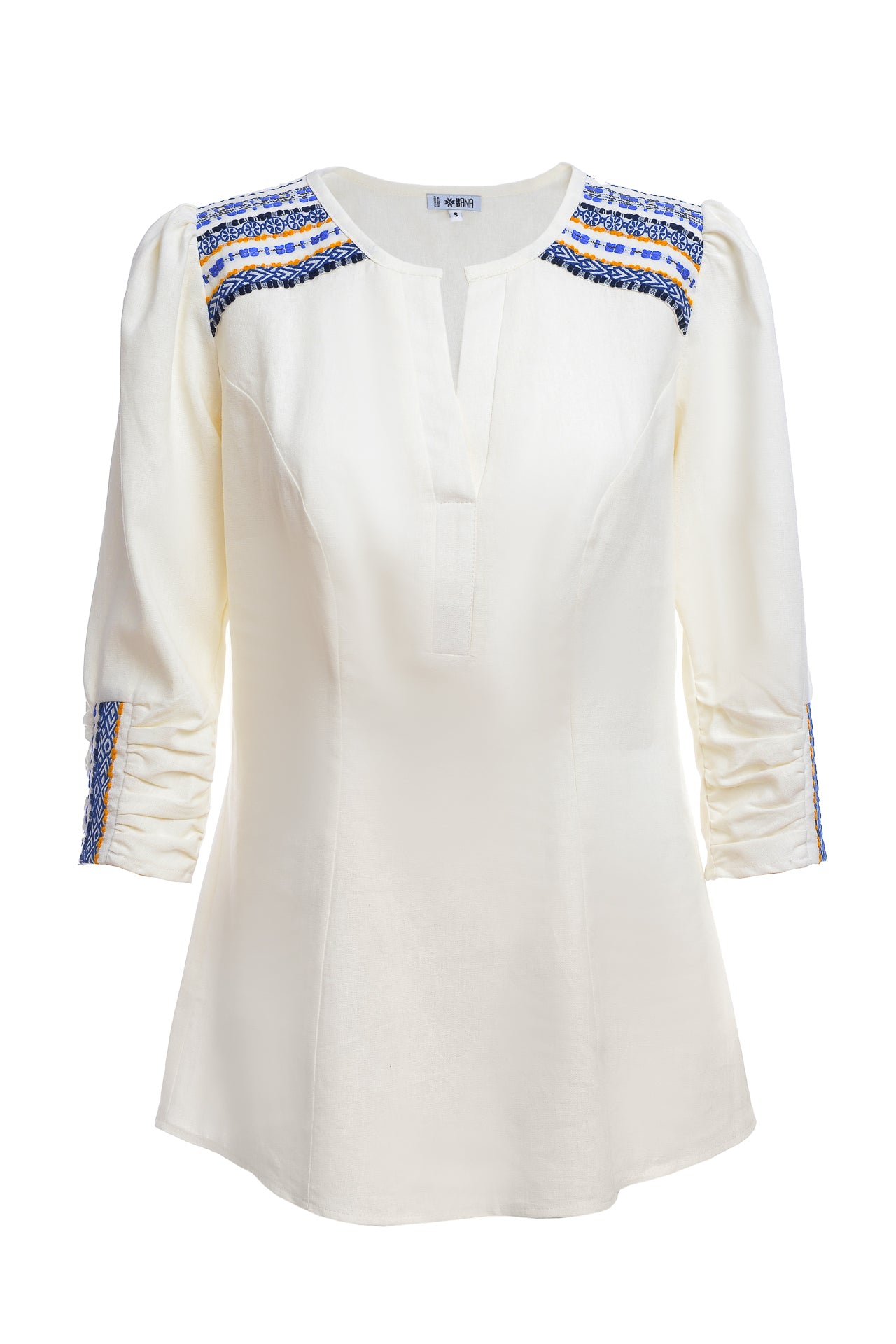 Camasa din In si Jacquard Etnic Albastru