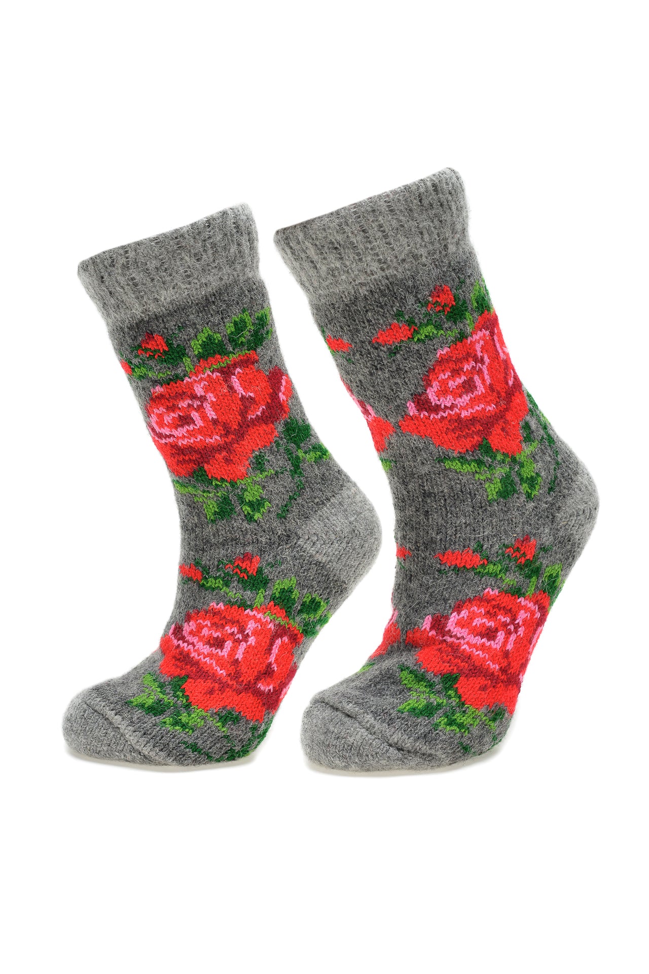 Sosete Gri din Lana cu Trandafiri