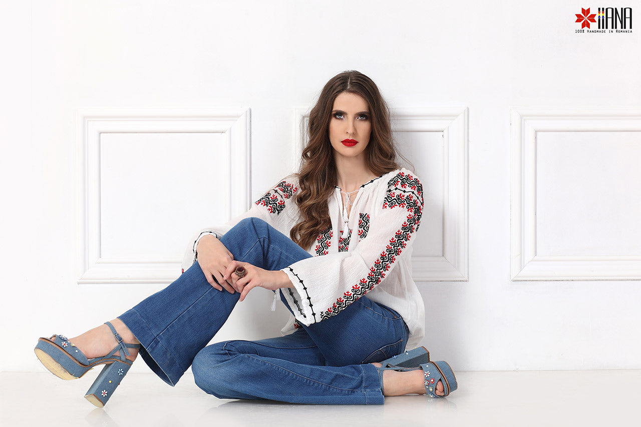 Ie Traditionala Romaneasca Maneca Lunga Cusuta Manual Motivul Ram