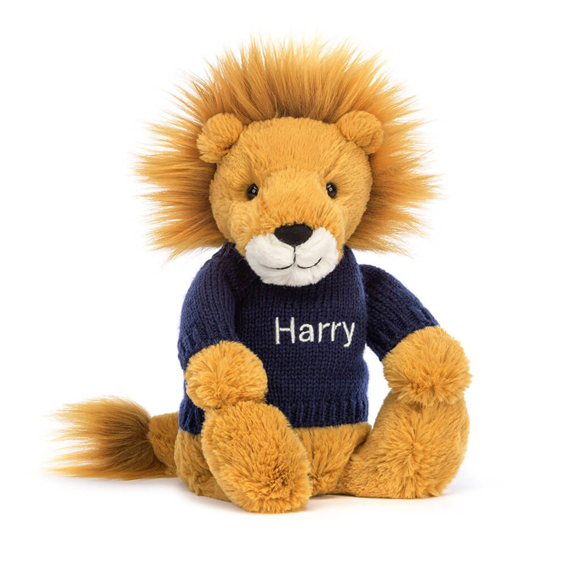 Bashful Lion with Personalised Navy Jumper