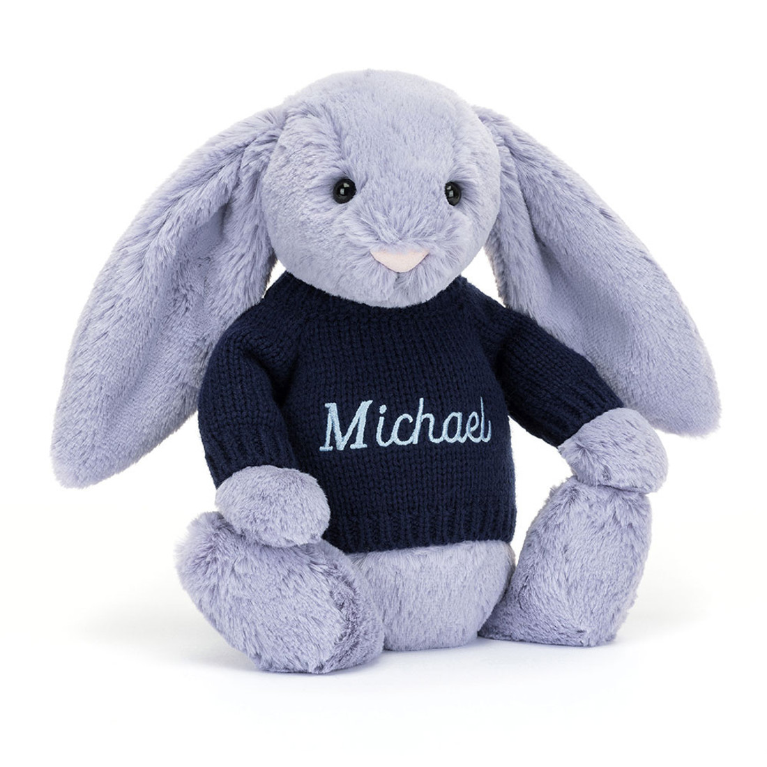 Bashful Viola Bunny with Personalised Navy Jumper
