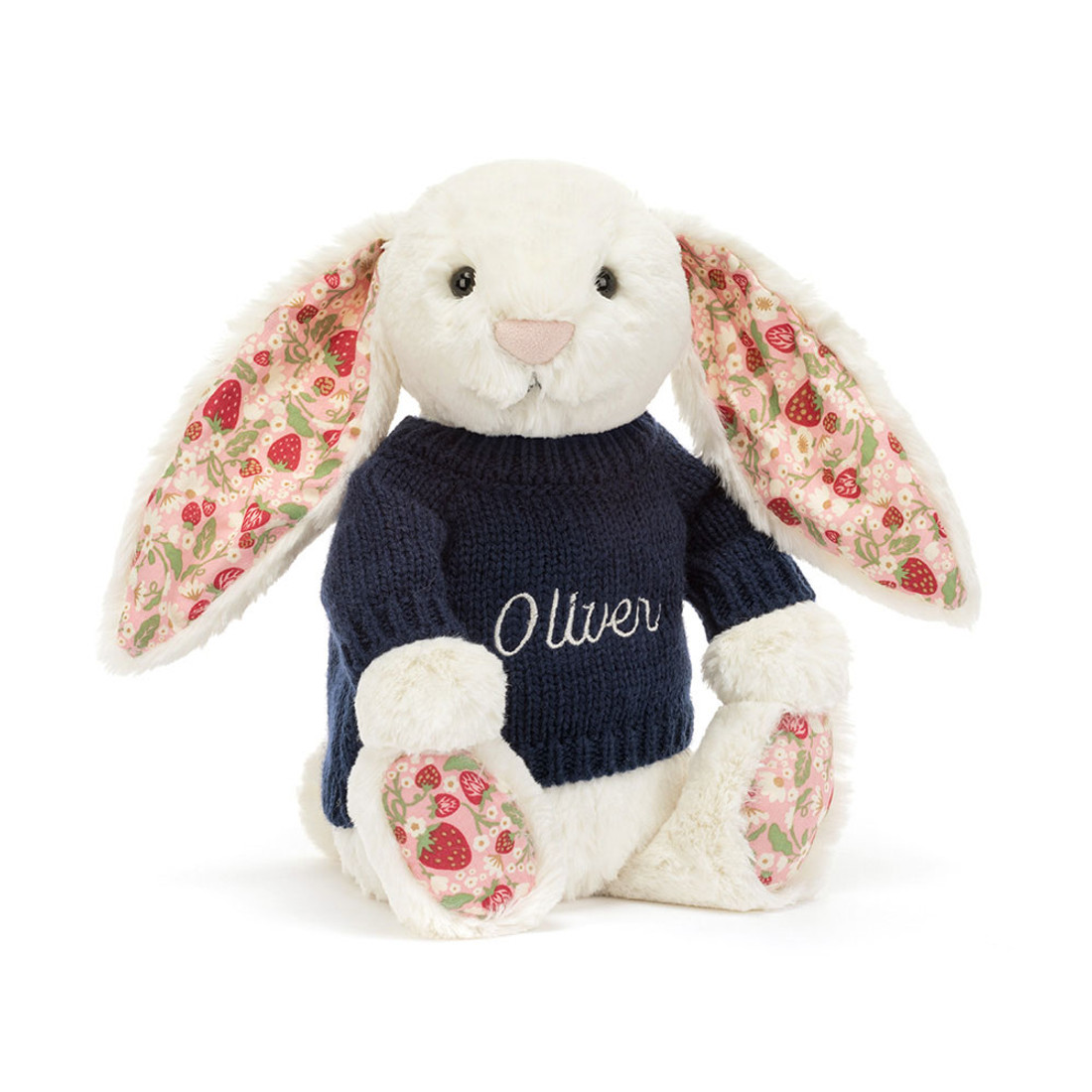 Blossom Cream Bunny 'Berry' with Personalised Navy Jumper