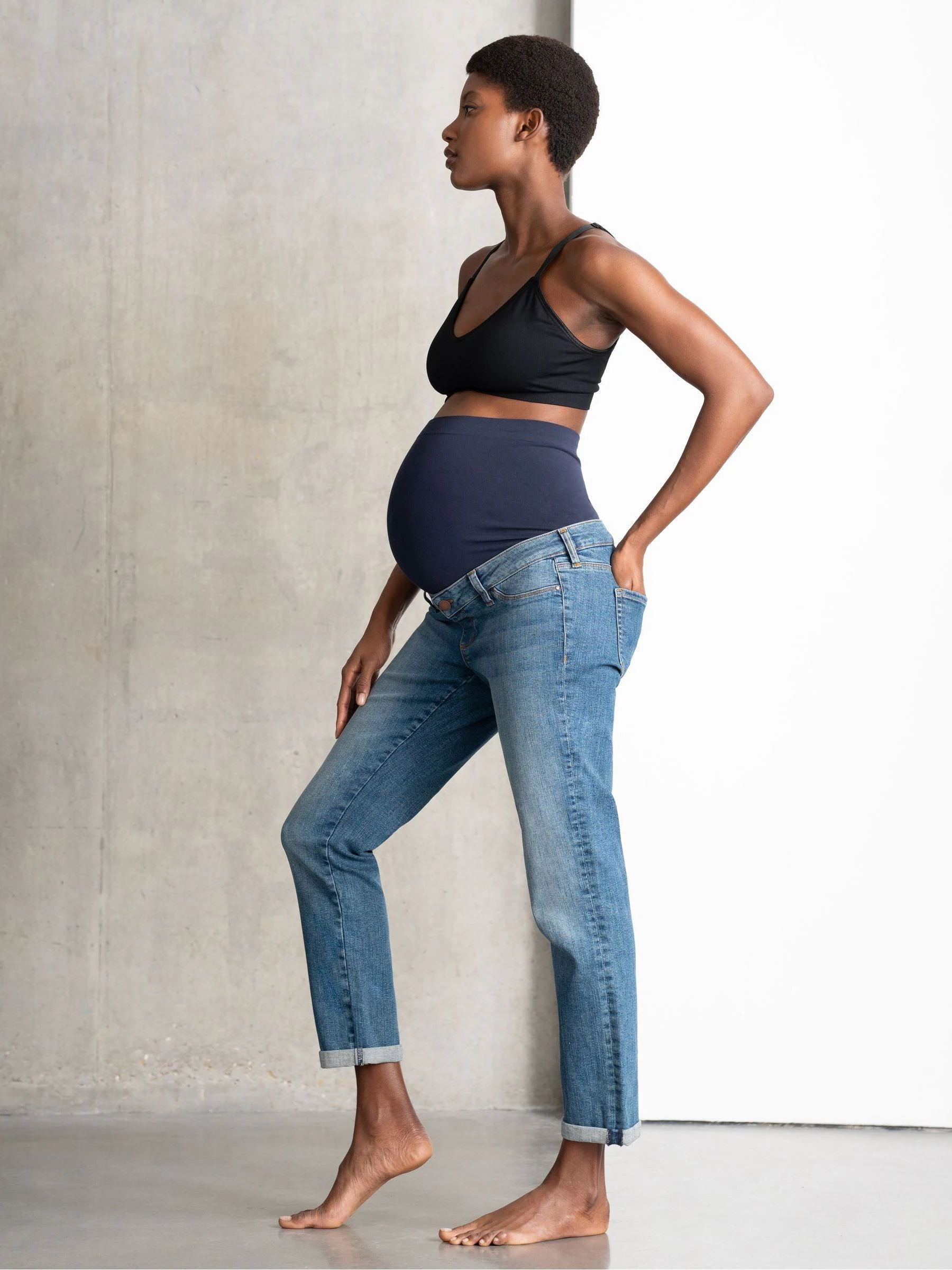 Seraphine Blue Premium Organic Overbump Maternity Relaxed Fit Jeans