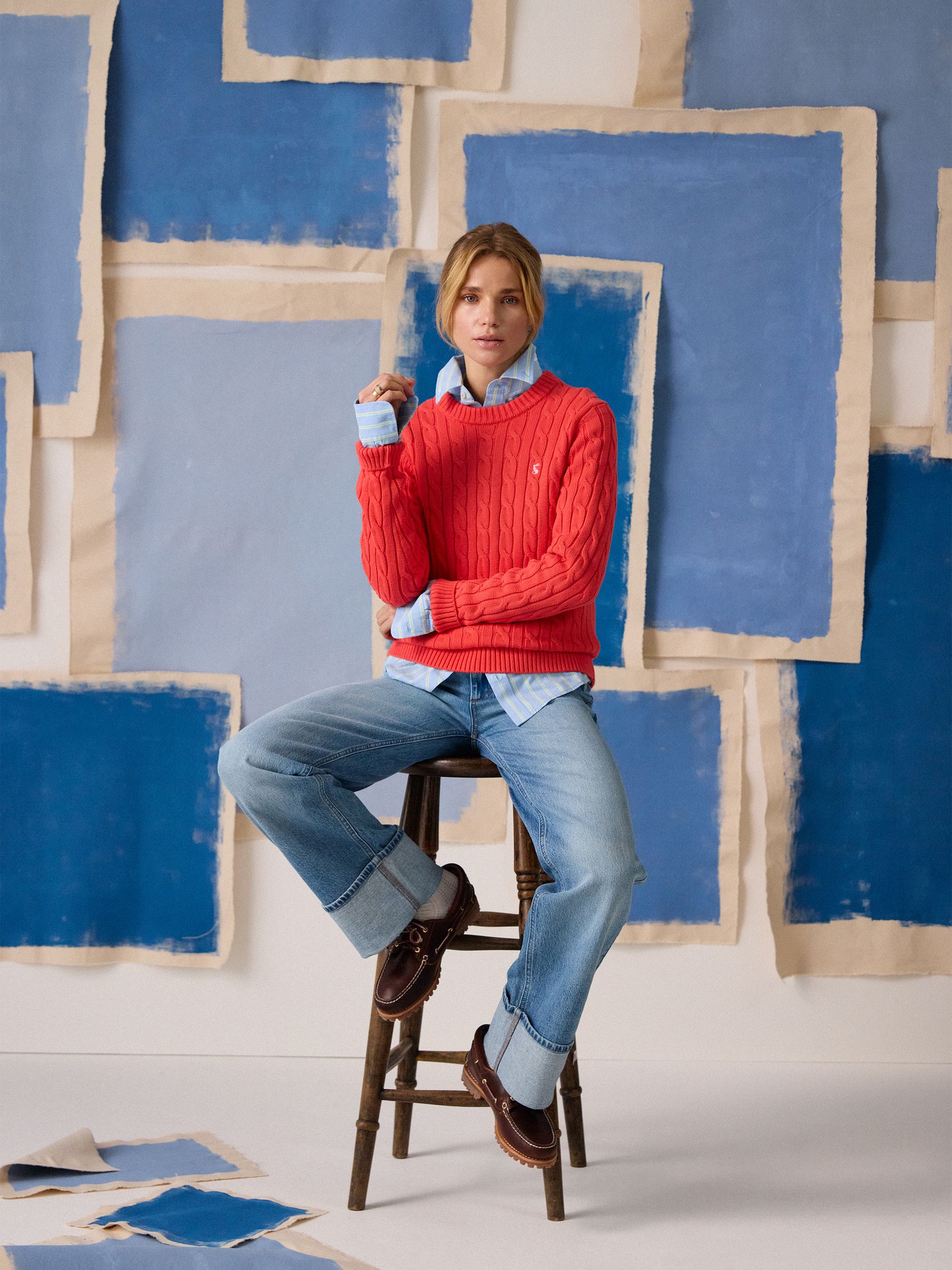 Joules Classic Cable Red Cotton Crew Neck Jumper