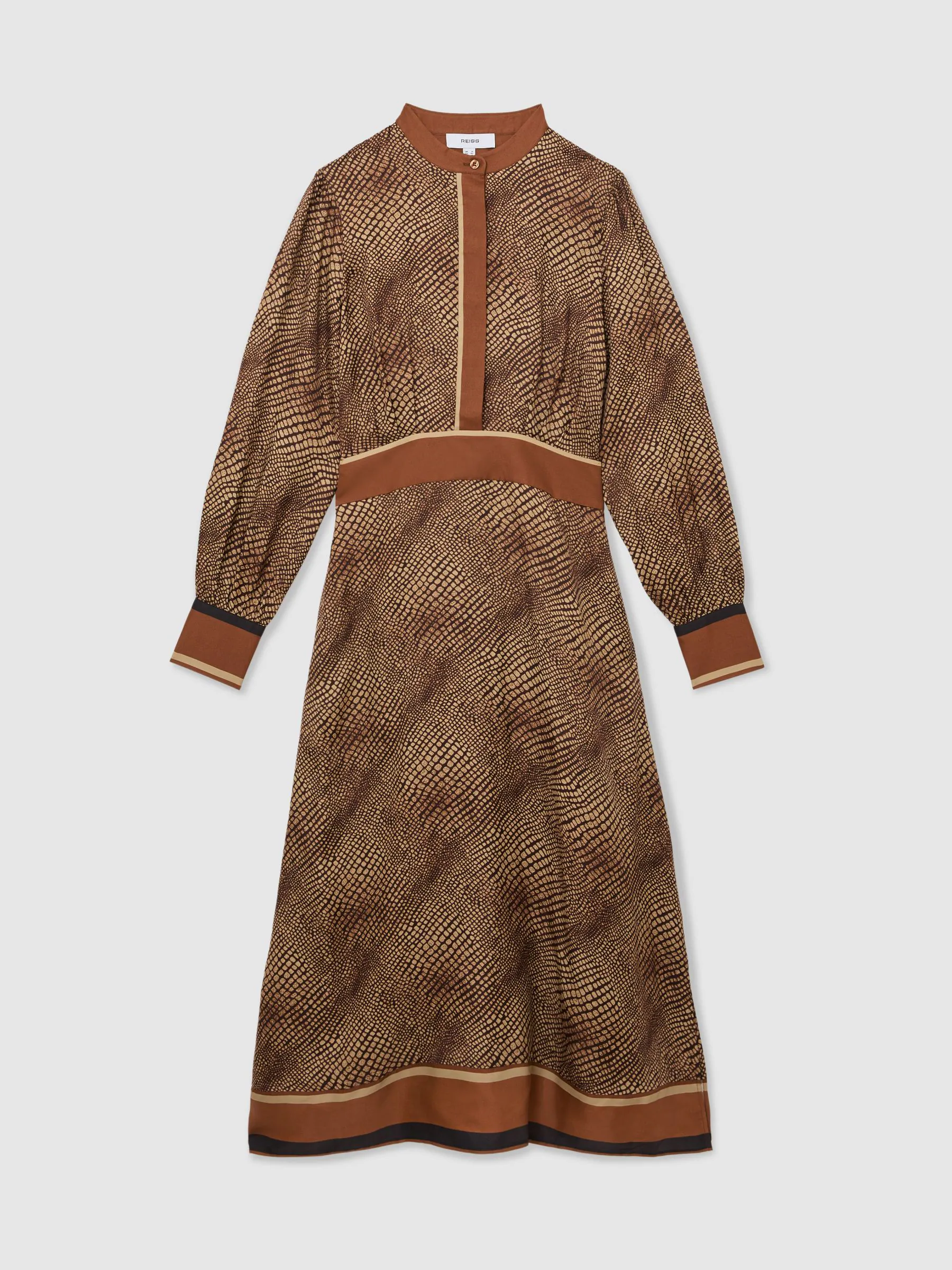 Reiss Neutral Leia Animal-Print Midi Shirt Dress
