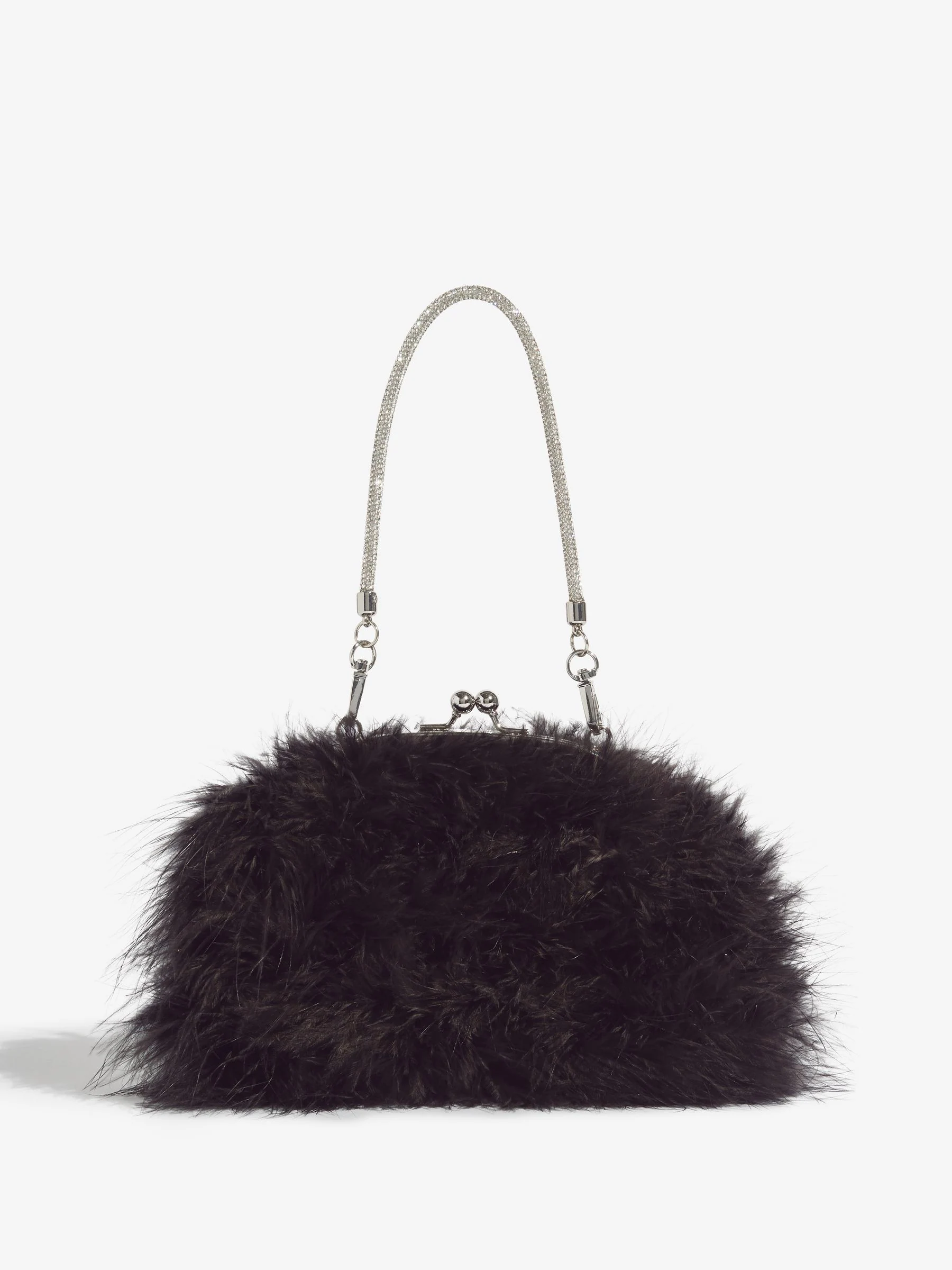 Lipsy Black Feather Top Handle Clutch Bag
