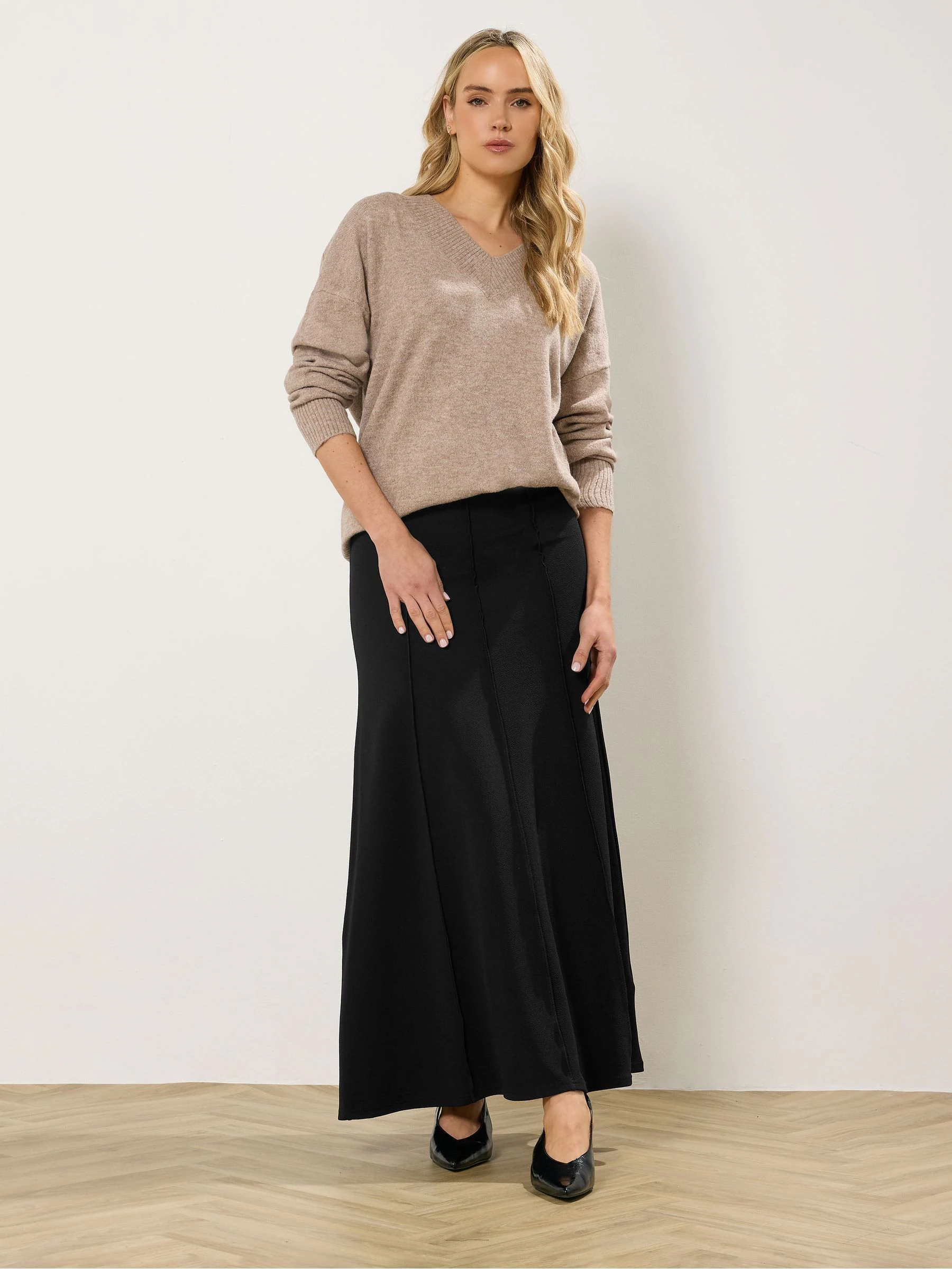 Long Tall Sally Black Seamed Maxi Flare Skirt