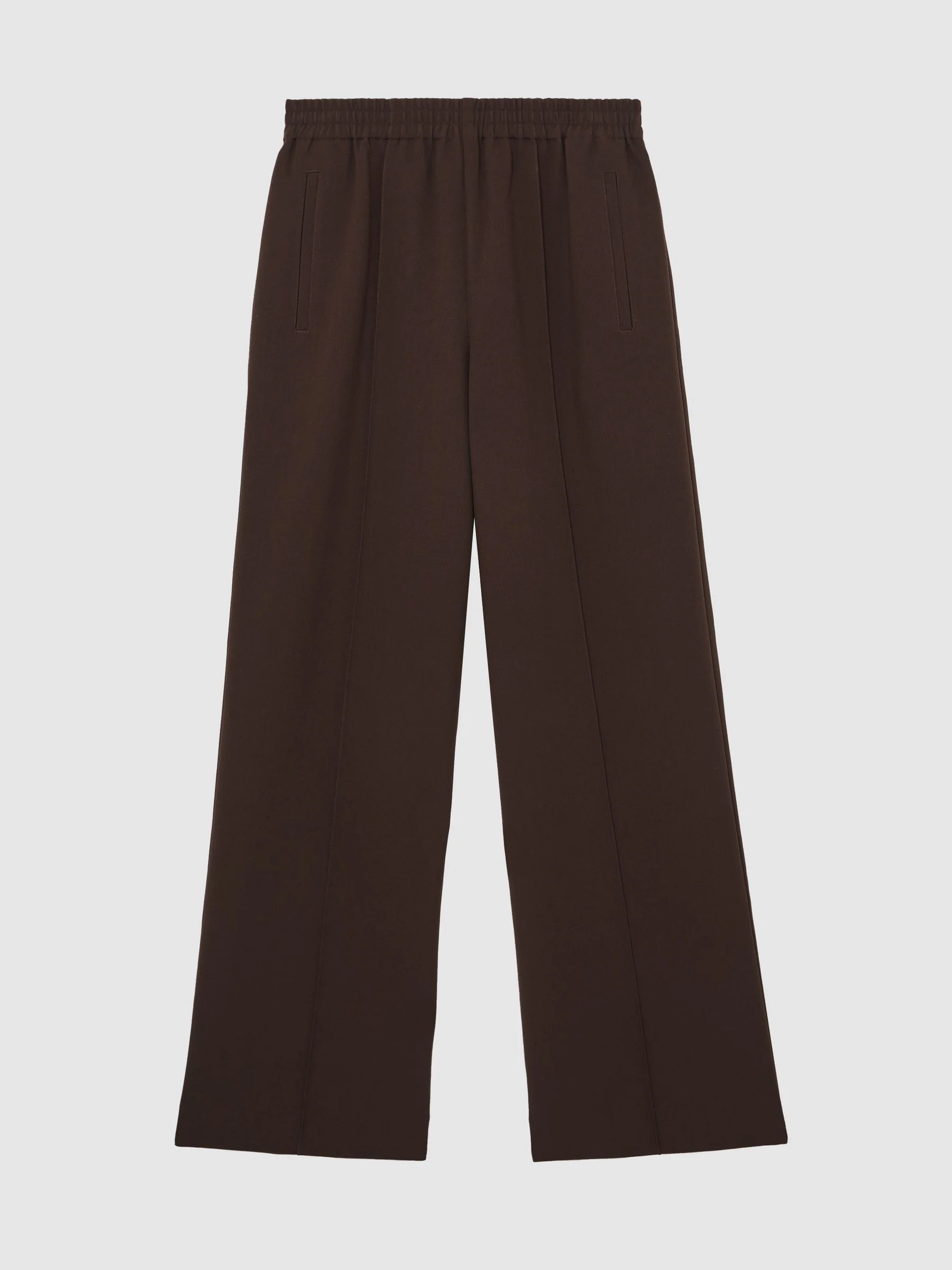 Reiss Chocolate Brown Robyn Petite Wide-Leg Elasticated-Waist Trousers