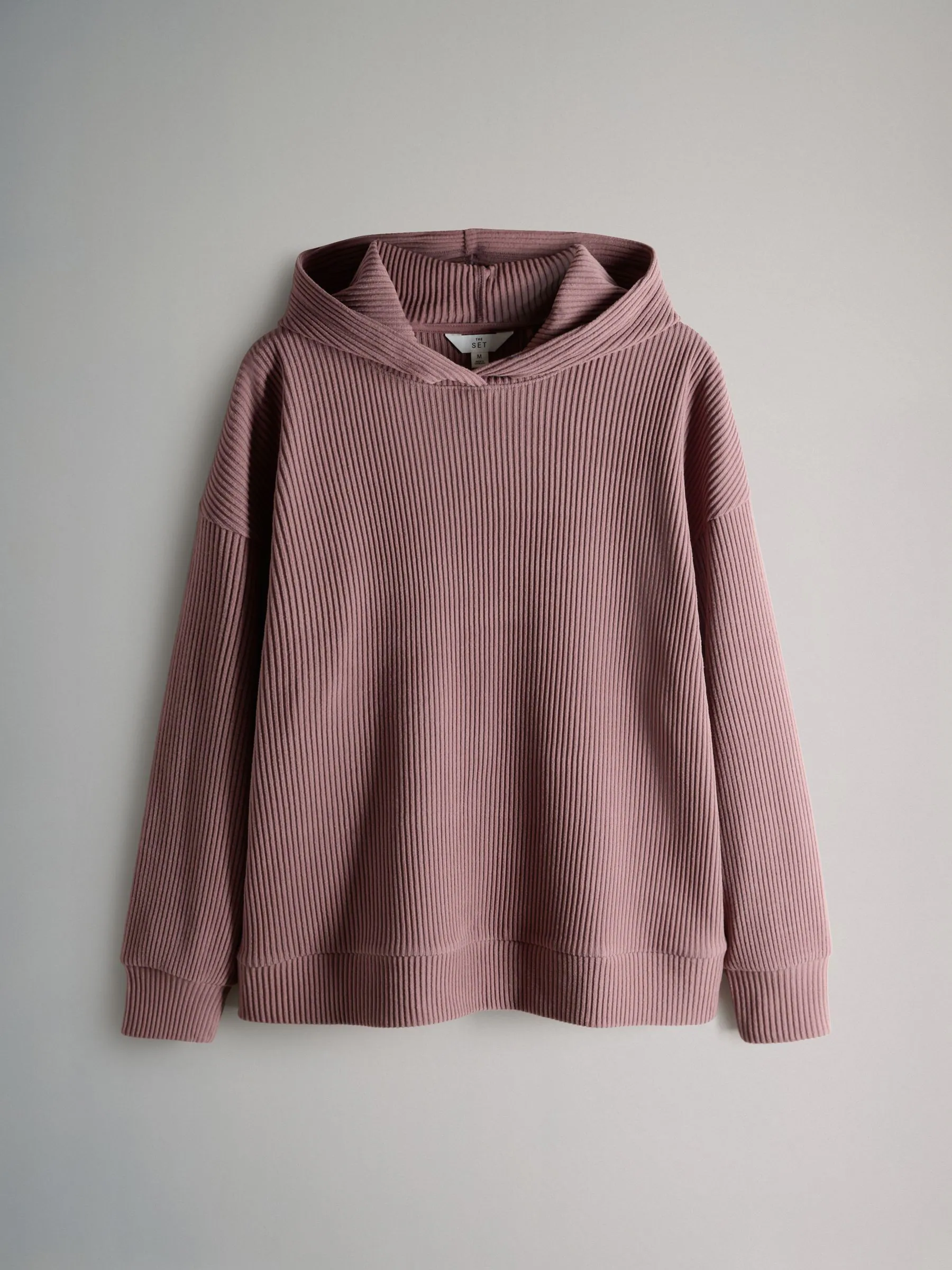 The Set Ribbed Hoodie And Wide Leg Jogger Set Dusty Pink