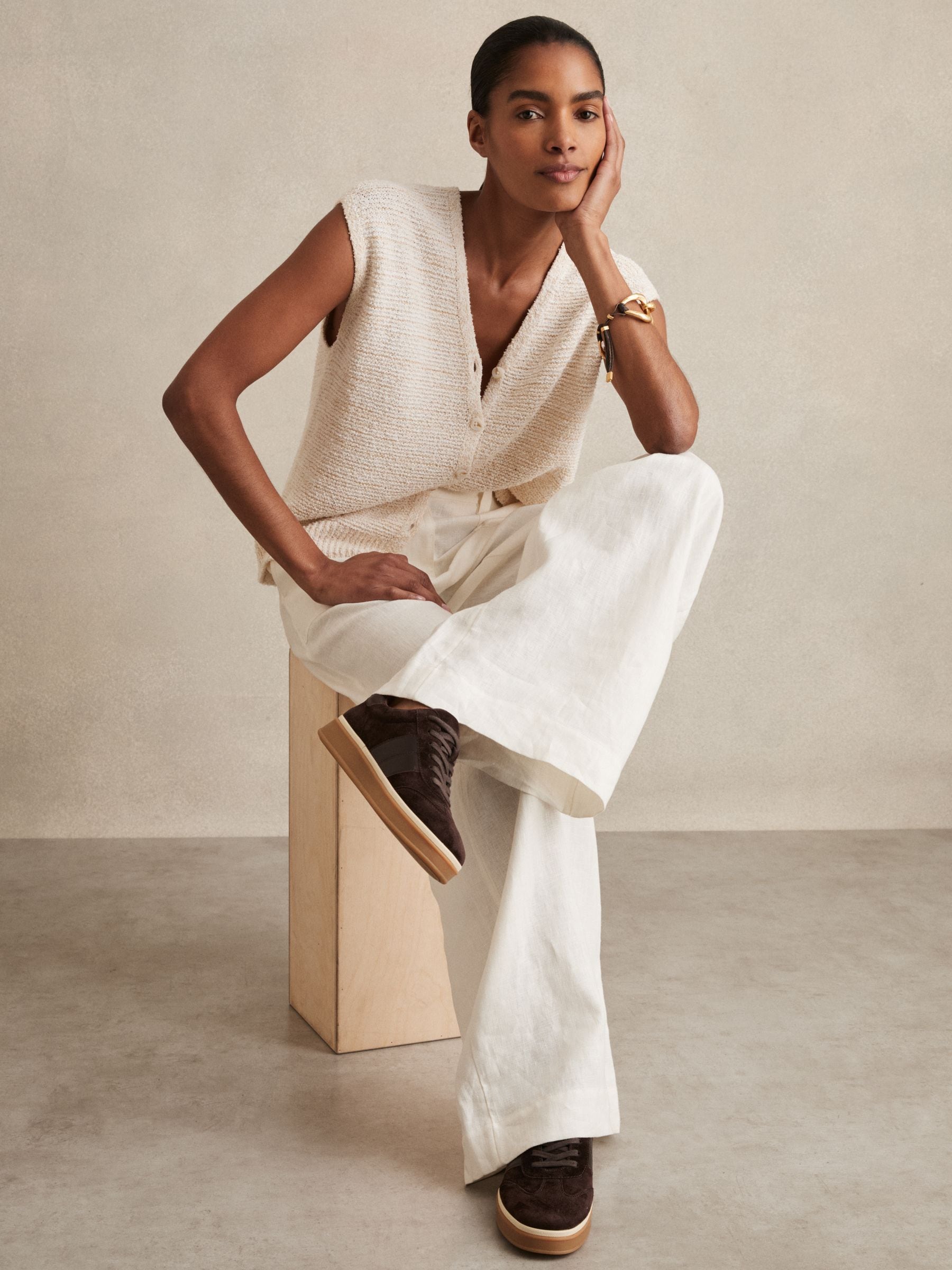 Reiss Chocolate Lizzie Suede Low-Top Trainers