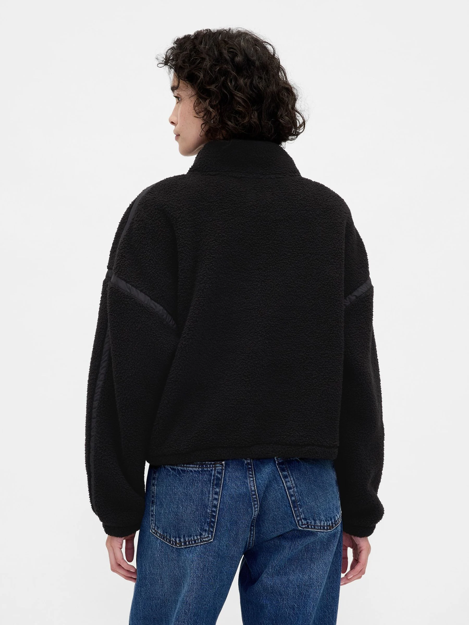 Gap Black Oversized Cropped Sherpa Half-Zip Fleece