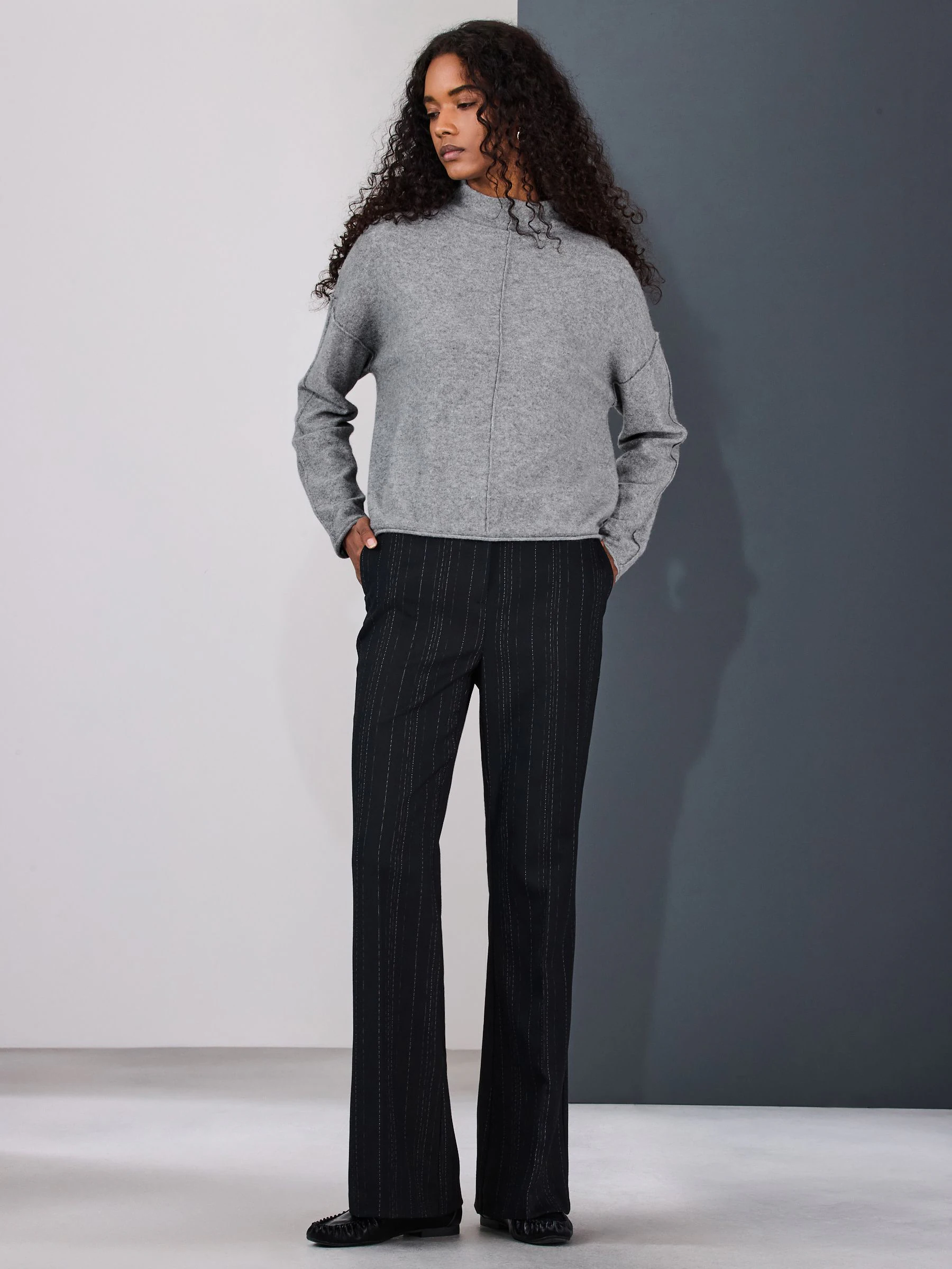 Black Striped Bootcut Trousers