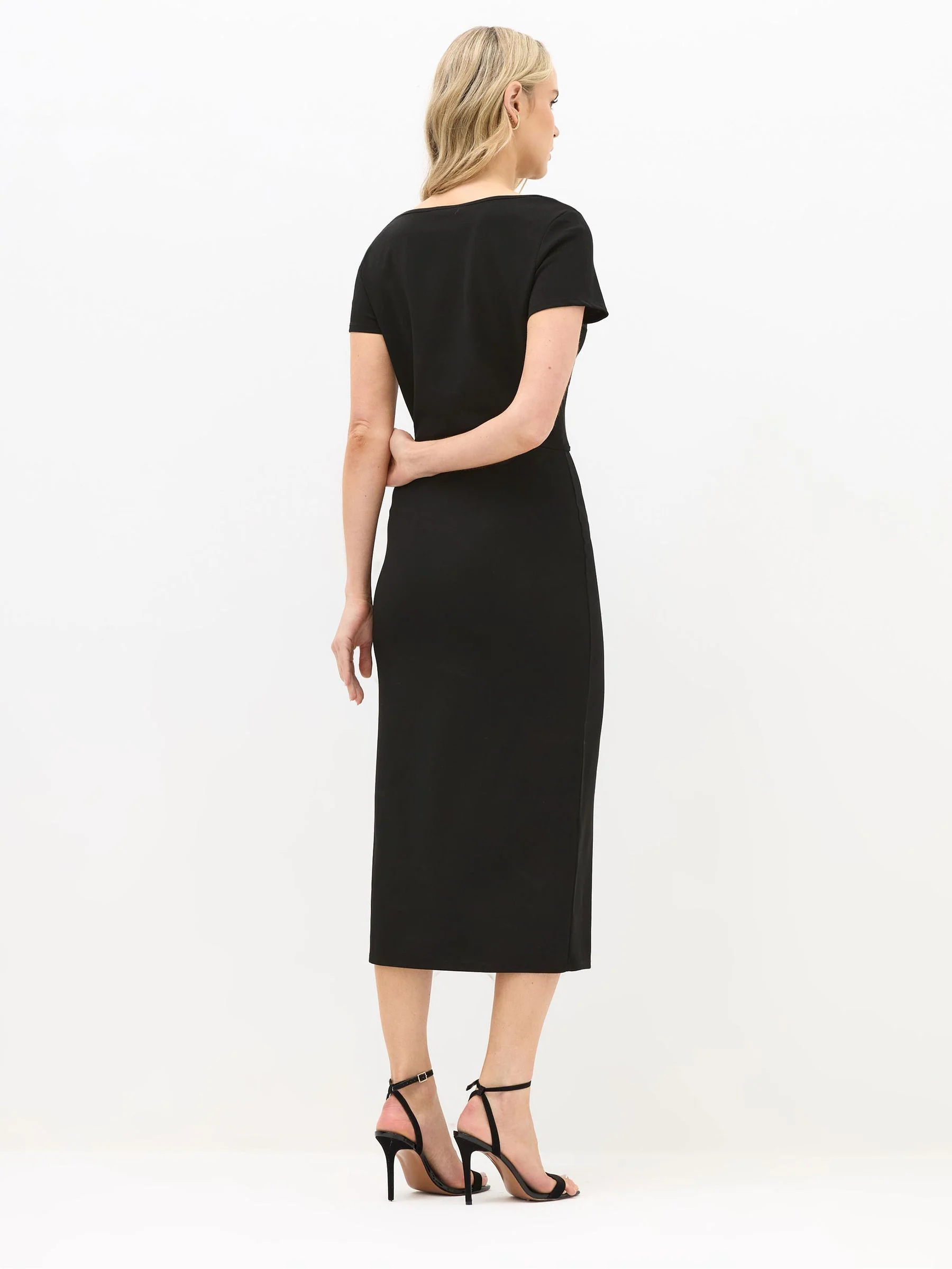Long Tall Sally Black Belted Slash Neck Dress