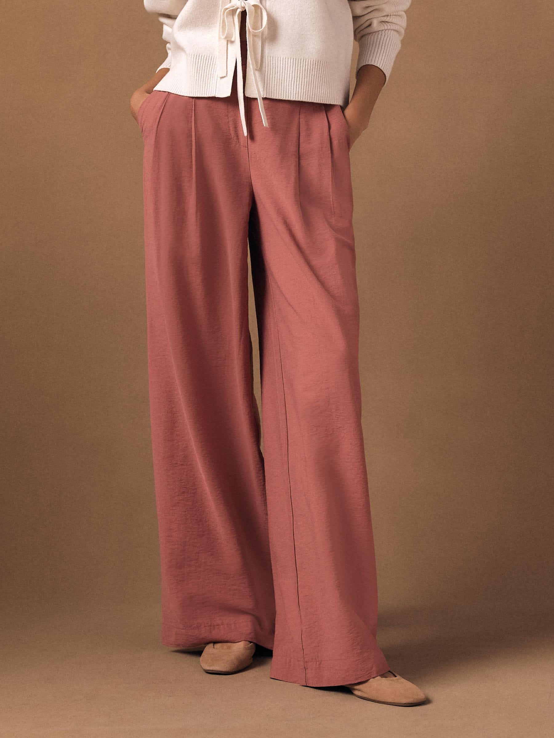 Rose Pink Wide Leg Trousers With Linen