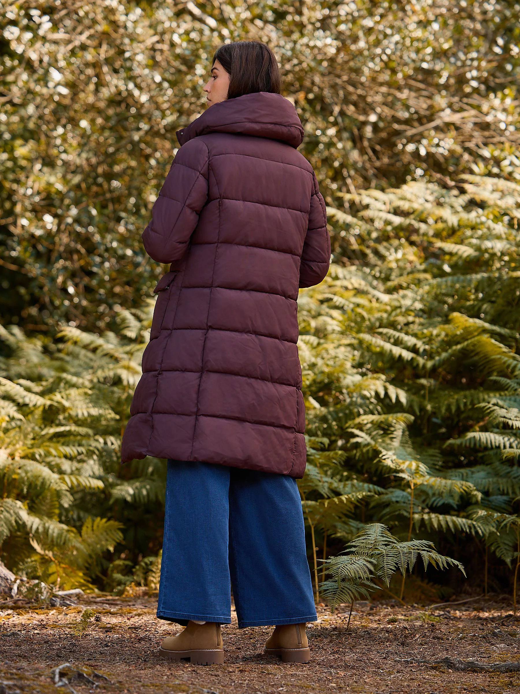 Burgundy Red Shower Resistant Padded Hooded Longline Coat