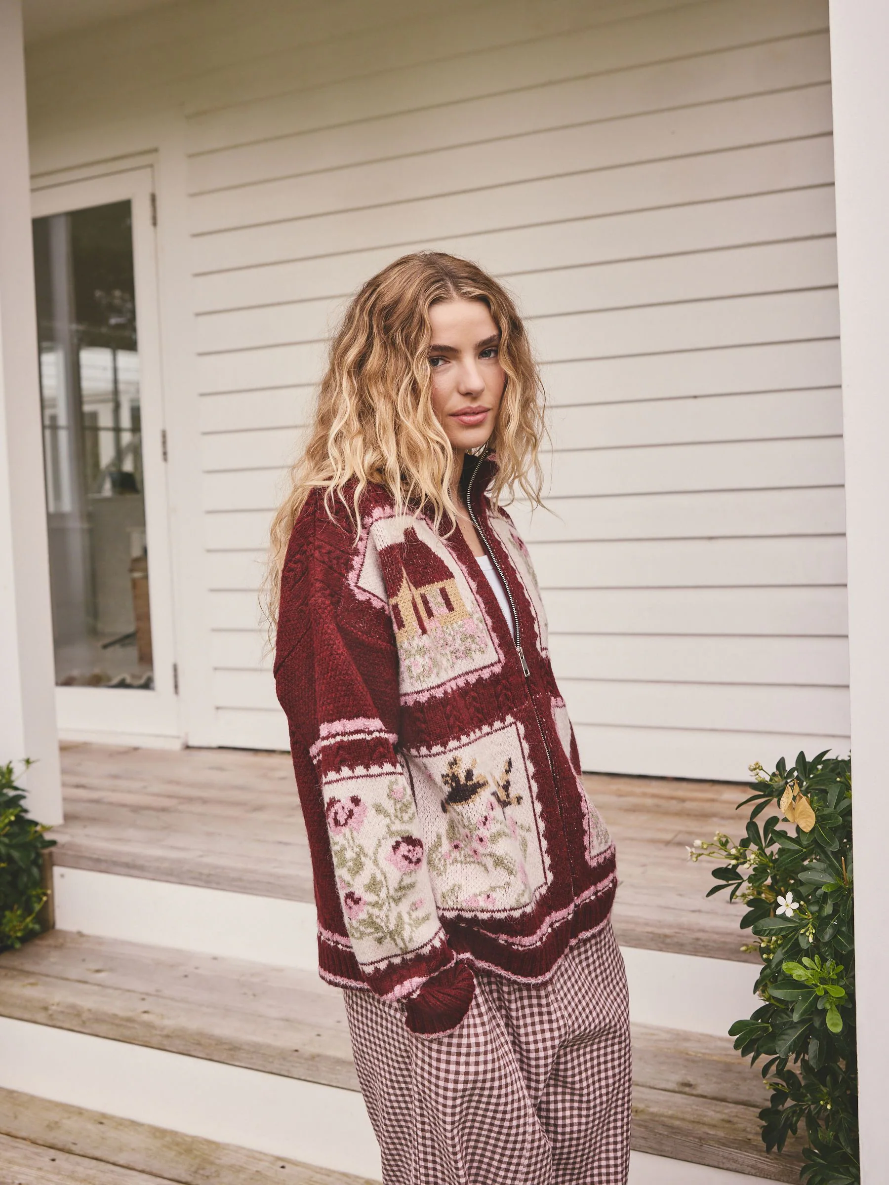 Berry Pink House Knit Cottage Cardigan